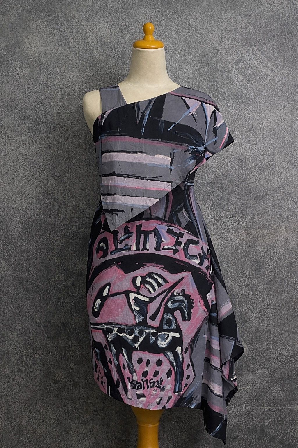 Kansai Yamamoto Archive Kansai O2 Asymmetric Graphic Midi Dress Size M / US 6-8 / IT 42-44 - 2 Thumbnail