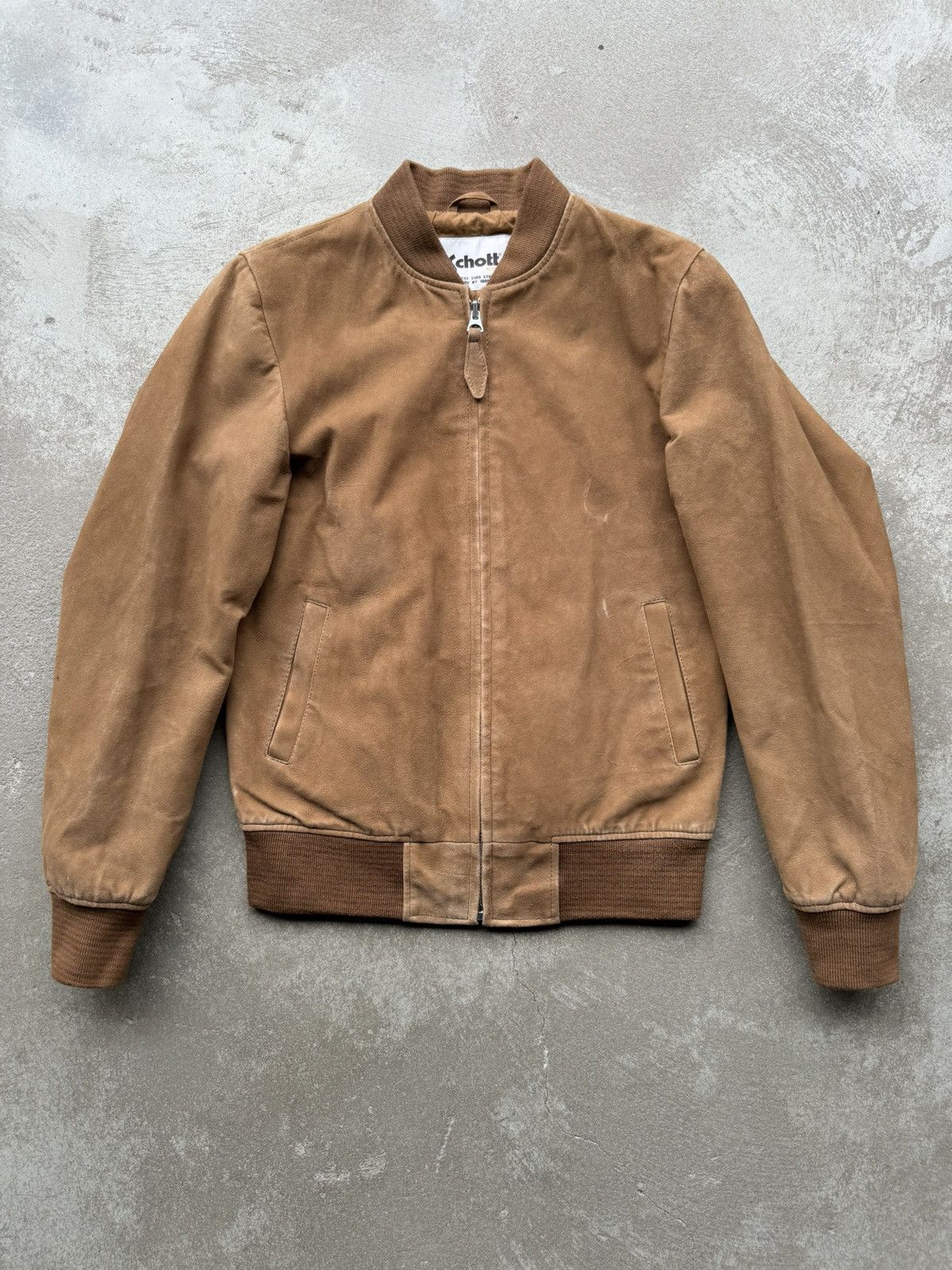 image of Schott Nyc Suede Leather Jacket Bomber Vintage in Brown, Men's (Size Small)