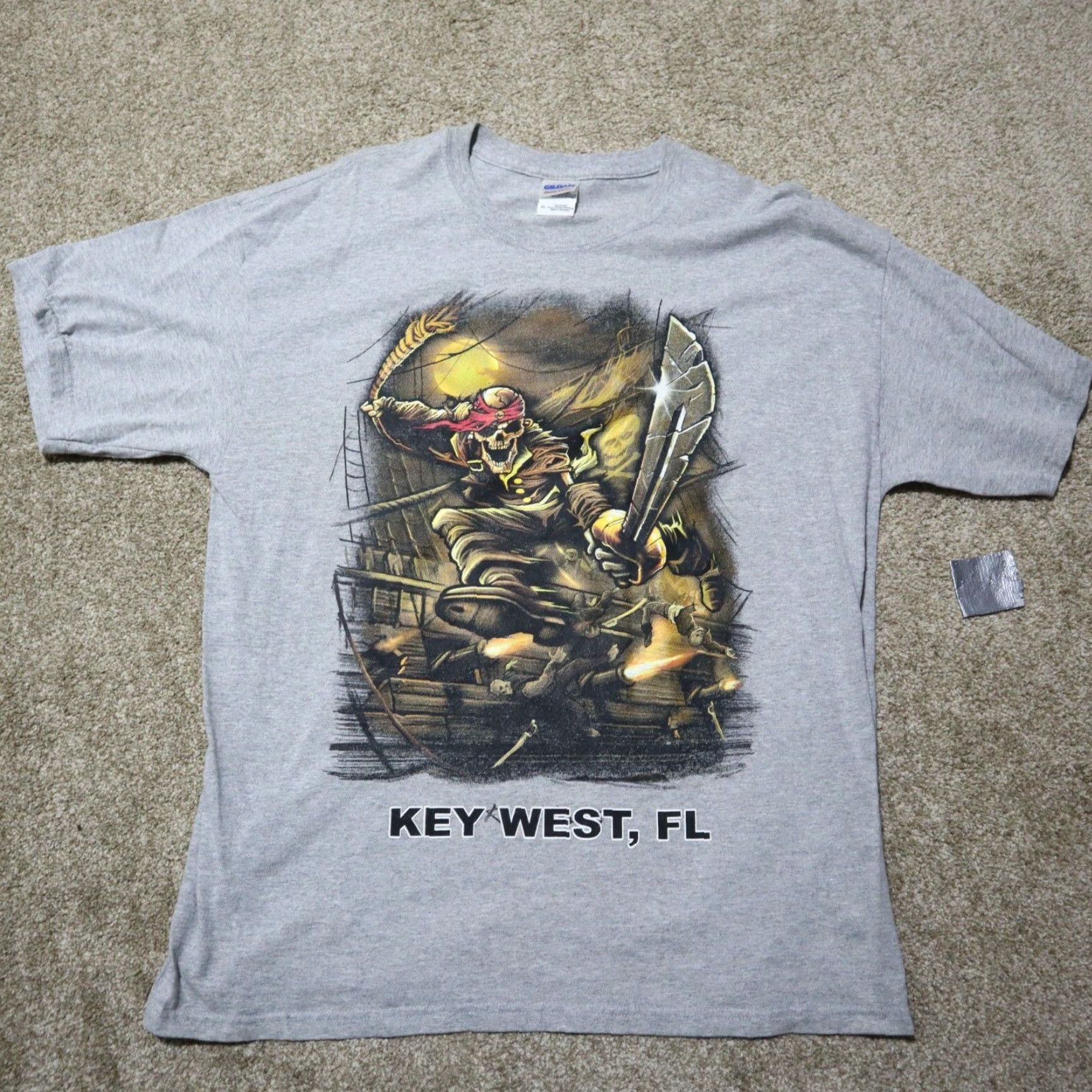 Gildan Skeleton Pirate Vacation Shirt Men's XL Gray Key West Florida FL T-Shirt Tee Size US XL / EU 56 / 4 - 2 Thumbnail