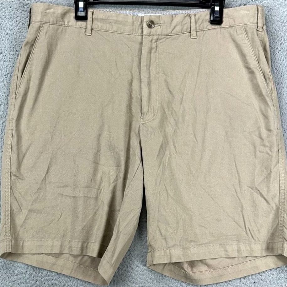 Peter Millar Peter Millar Shorts Mens 36 Tan Khakis Chino Flat Front Pockets Stretch Casual Cotton Tencel Spandex Outdoor White Brown Mens Size US 36 / EU 52 - 2 Thumbnail