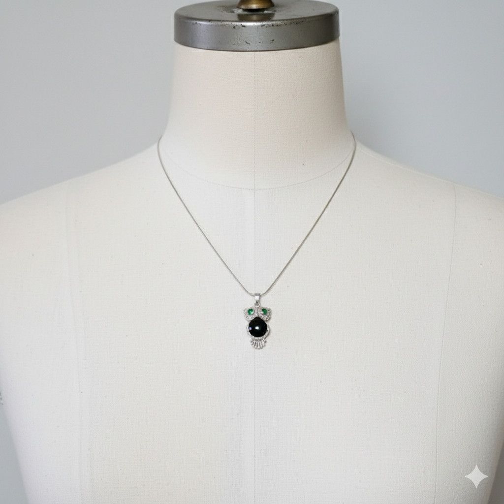 Other Owl Charm 925 Sterling Silver CAH Rhodium Plated Black Onyx Size ONE SIZE - 2 Thumbnail