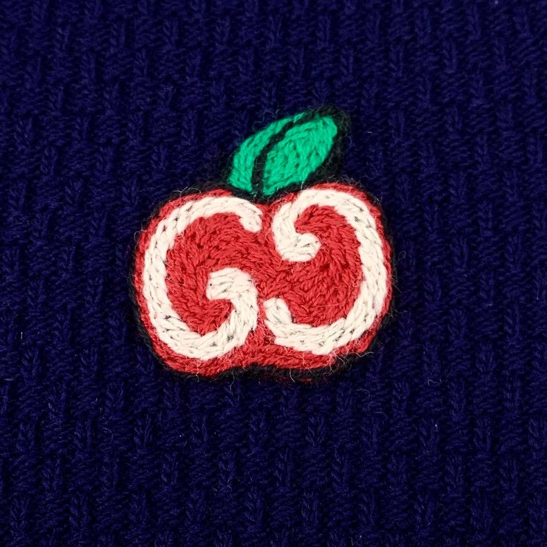 Gucci Gucci Dark blue apple embroidered wool round-neck short-sle Size US M / EU 48-50 / 2 - 5 Thumbnail