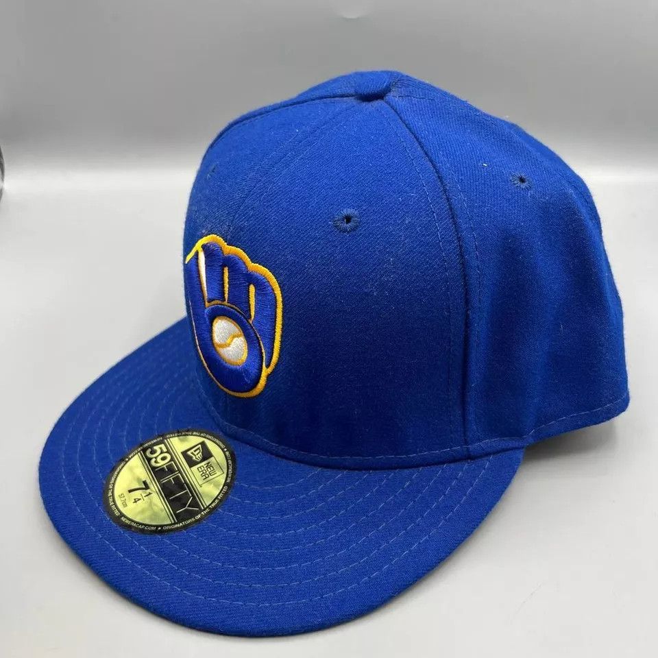 New Era Milwaukee Brewers Hat Men 7 3/8 59Fifty New Era Fitted Cap Size ONE SIZE - 2 Thumbnail