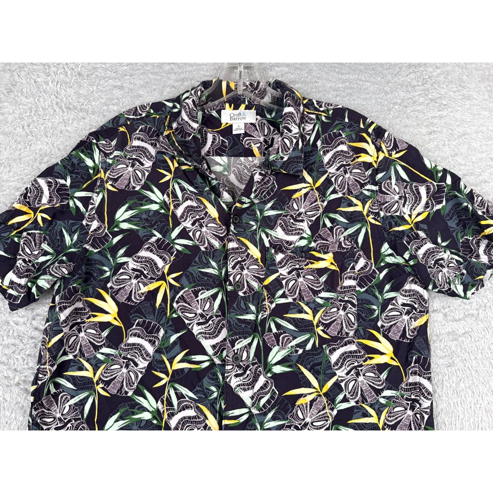 Croft & Barrow Croft Barrow Shirt Men Small Blue Tiki Leaf Hawaiian Button Up Rayon Blend Size US S / EU 44-46 / 1 - 4 Thumbnail