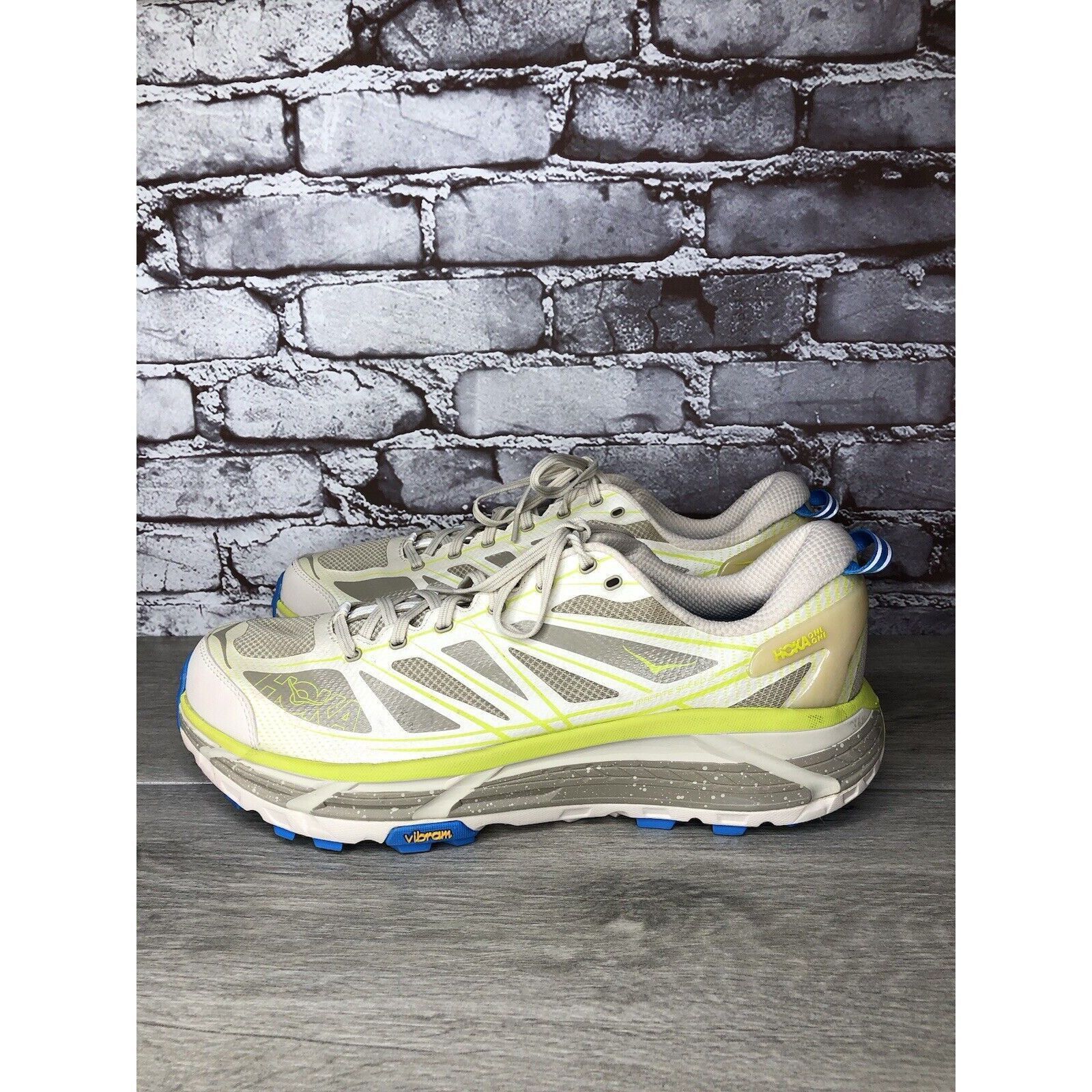 Hoka Hoka One Mafate Speed 2 Eggnog Gray Mesh Neon Yellow Running Size US 14 / EU 47 - 16 Thumbnail