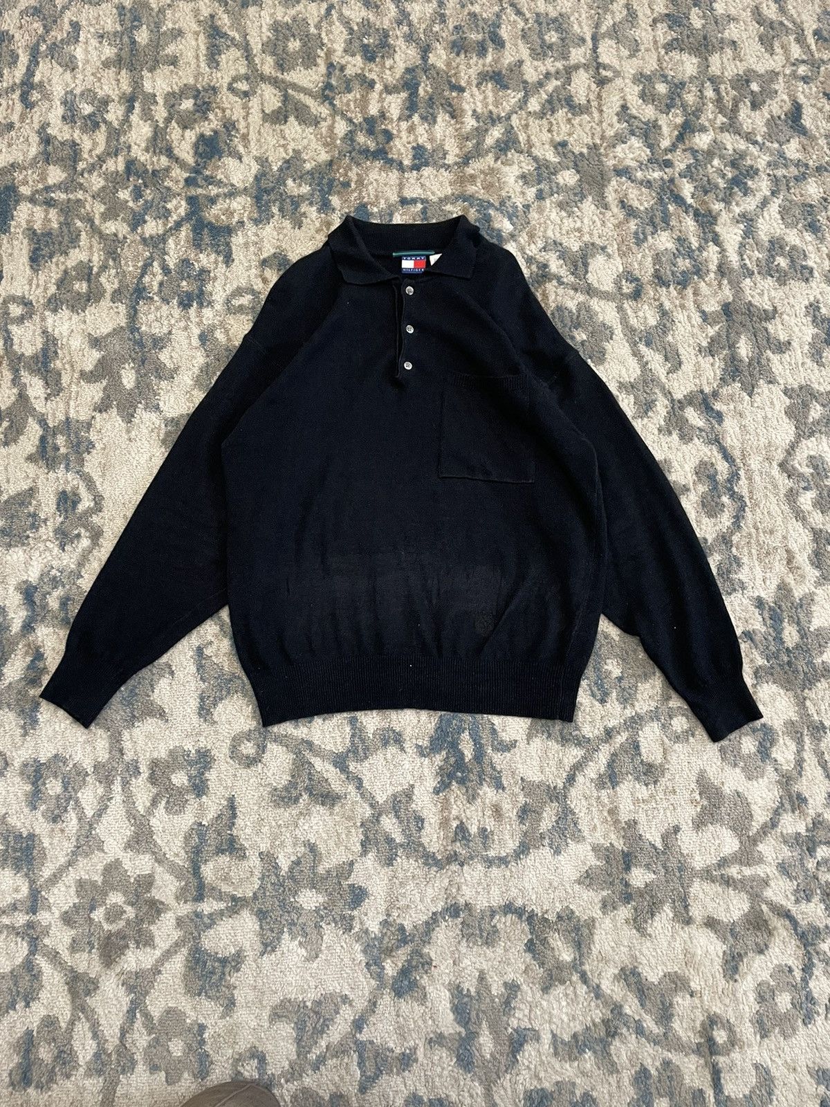 Vintage Vintage 80s 90s Knitted Black Polo Tommy Sweater Rugby Size US S / EU 44-46 / 1 - 2 Thumbnail
