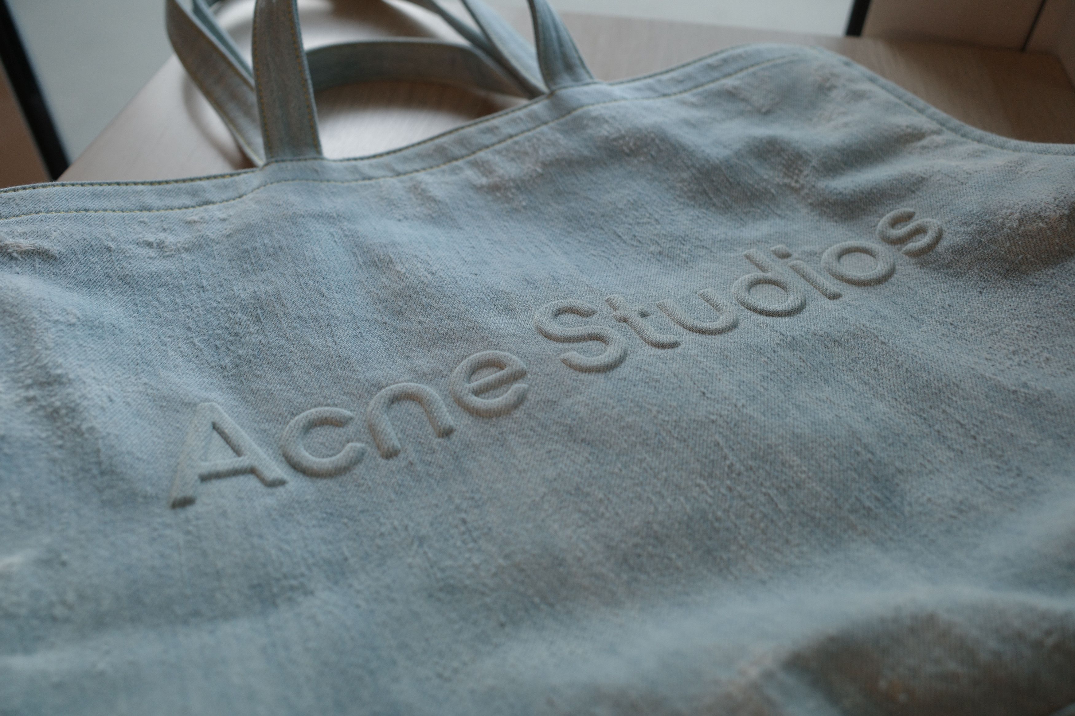Acne Studios Distressed Denim Logo Shopper Tote Bag Size ONE SIZE - 4 Thumbnail