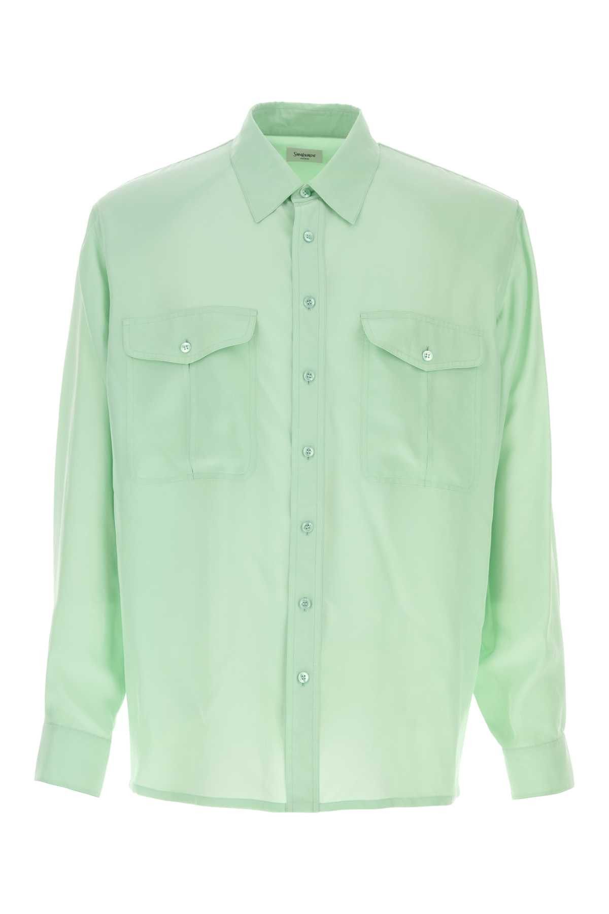 Saint Laurent Paris Mint Green Satin Shirt Size US L / EU 52-54 / 3 - 1 Thumbnail