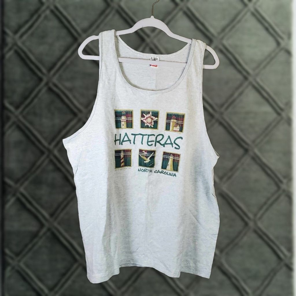 VINTAGE Hatteras North Carolina Tank Top USA Made Shirt Unisex Adults XL Multicolor 90s Beach 90s Mens Womens Boys Girls