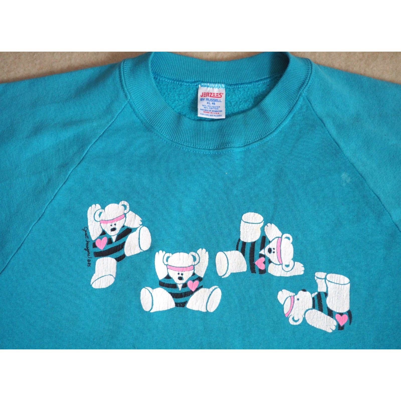Jerzees VTG Jerzee Sweatshirt Pullover Raglan 80s Graphic Print Blue Distress L Mens Size US L / EU 52-54 / 3 - 2 Thumbnail