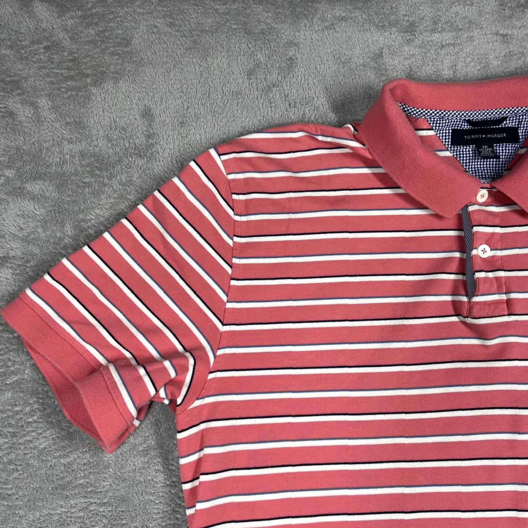 Tommy Hilfiger VINTAGE Tommy Hilfiger Polo Shirt Mens 2XL Pink Blue White Striped Minor Flaw Golf Casual Shirt Size US XXL / EU 58 / 5 - 6 Thumbnail