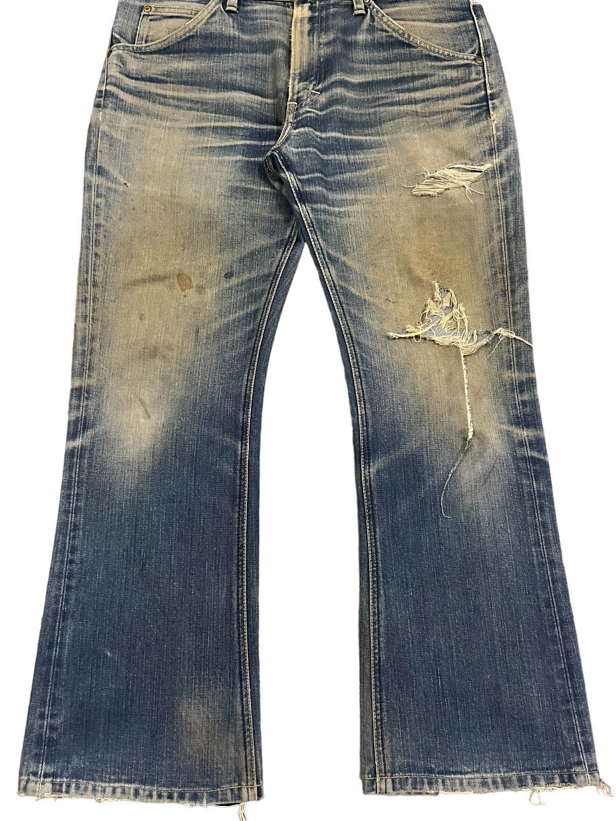 Lee Vintage Lee Denim Yellow Mud Washed Distressed Flare Jeans Size US 34 / EU 50 - 5 Thumbnail