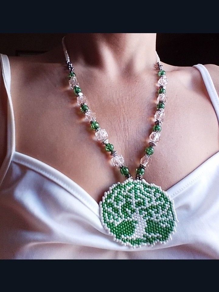 Handmade Necklace Long Green Earrings Crystal Pendant Tree of Life Size ONE SIZE - 4 Thumbnail