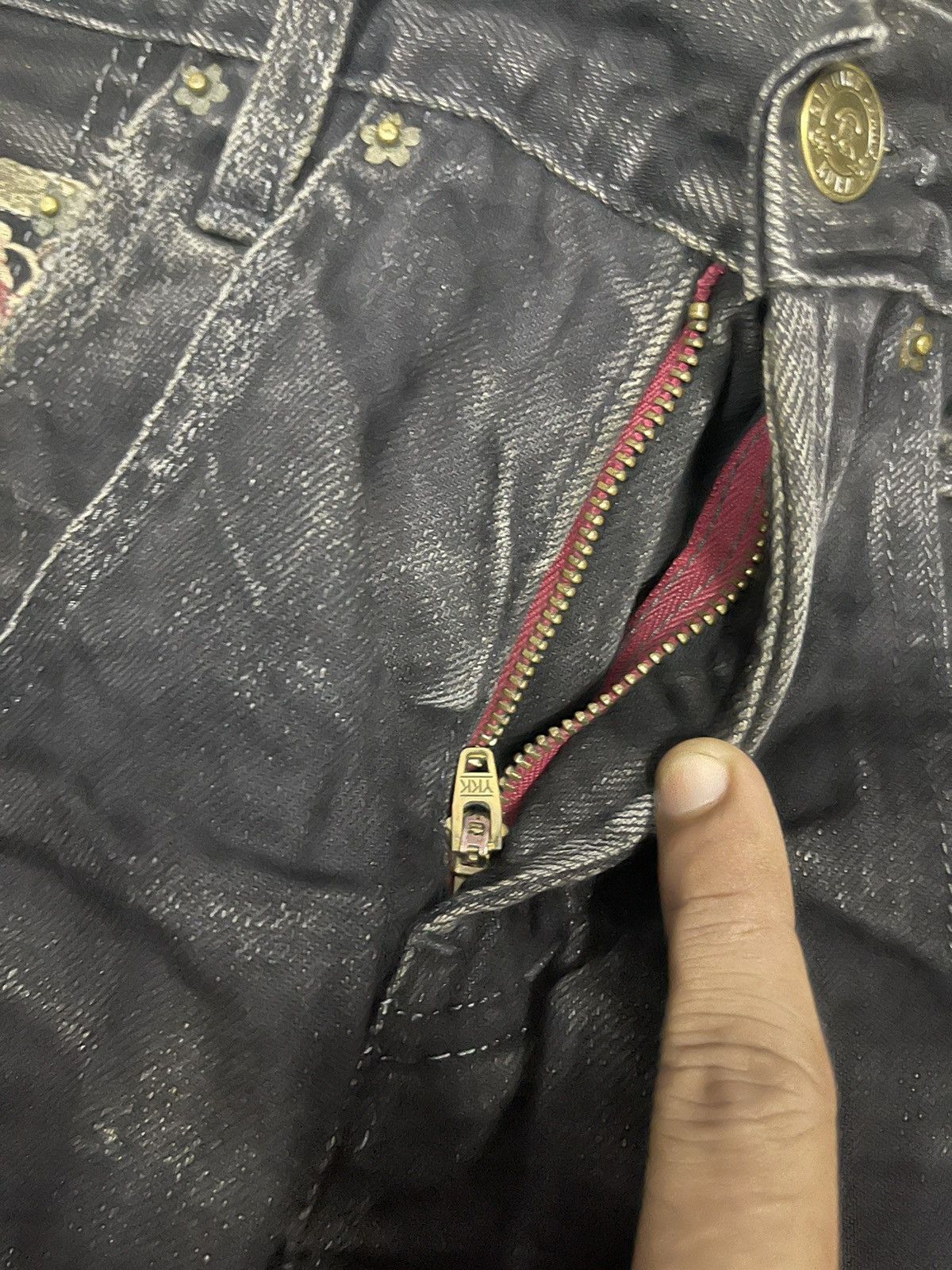 If Six Was Nine 90s KURA BUCKLEBACK DENIM JEANS DISTRESSED DESIGN Size US 29 - 11 Thumbnail