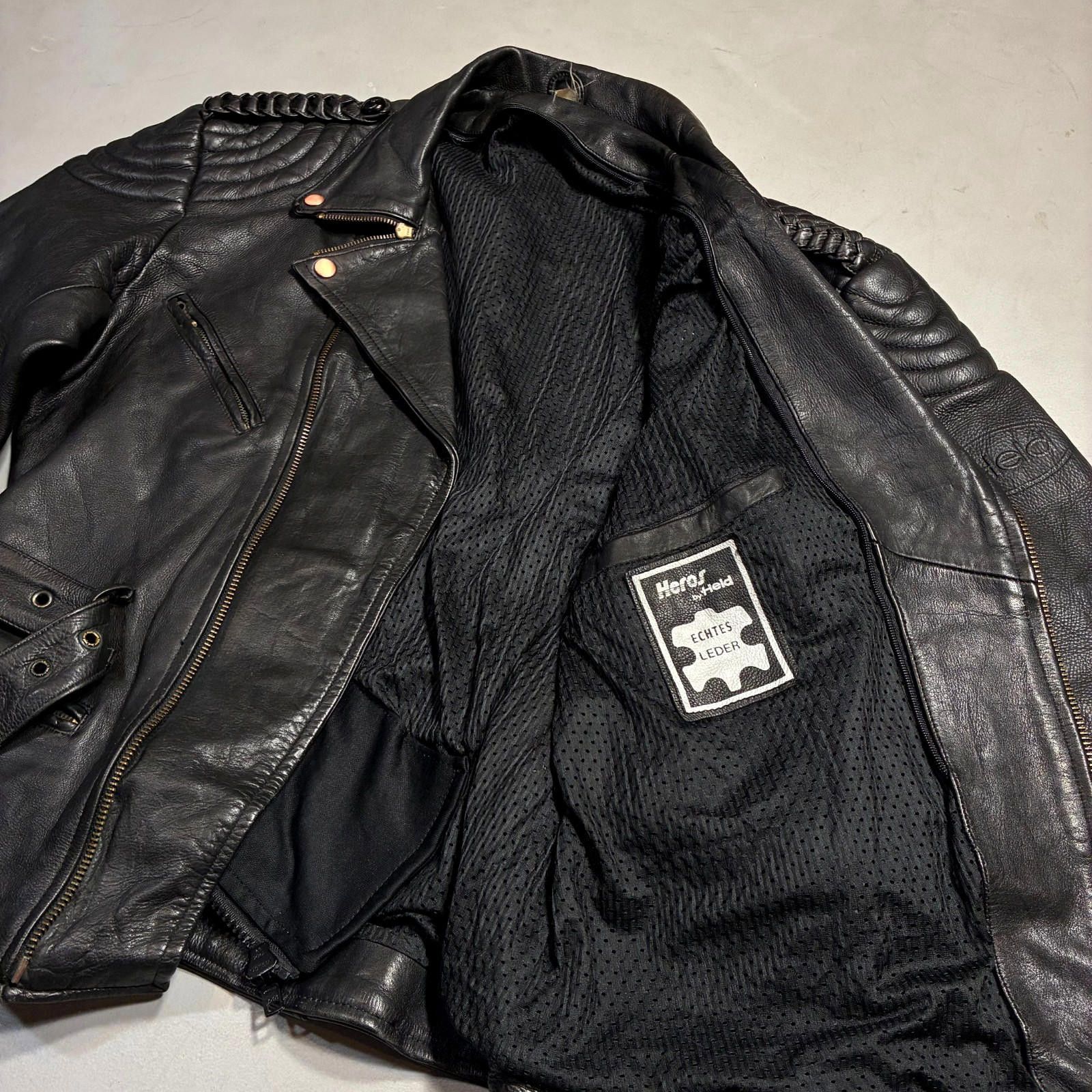 Other Vintage 90s Heavyweight Leather Biker Jacket German Belted Size US L / EU 52-54 / 3 - 8 Thumbnail