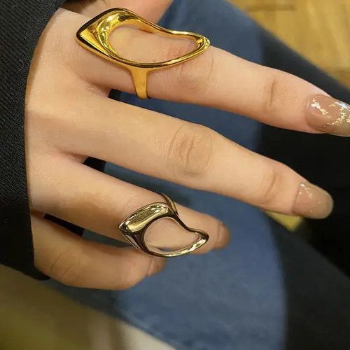 Jewelry Liquid Metal Chunky Hollow Open Adjustable Set Of Rings Size ONE SIZE - 3 Thumbnail