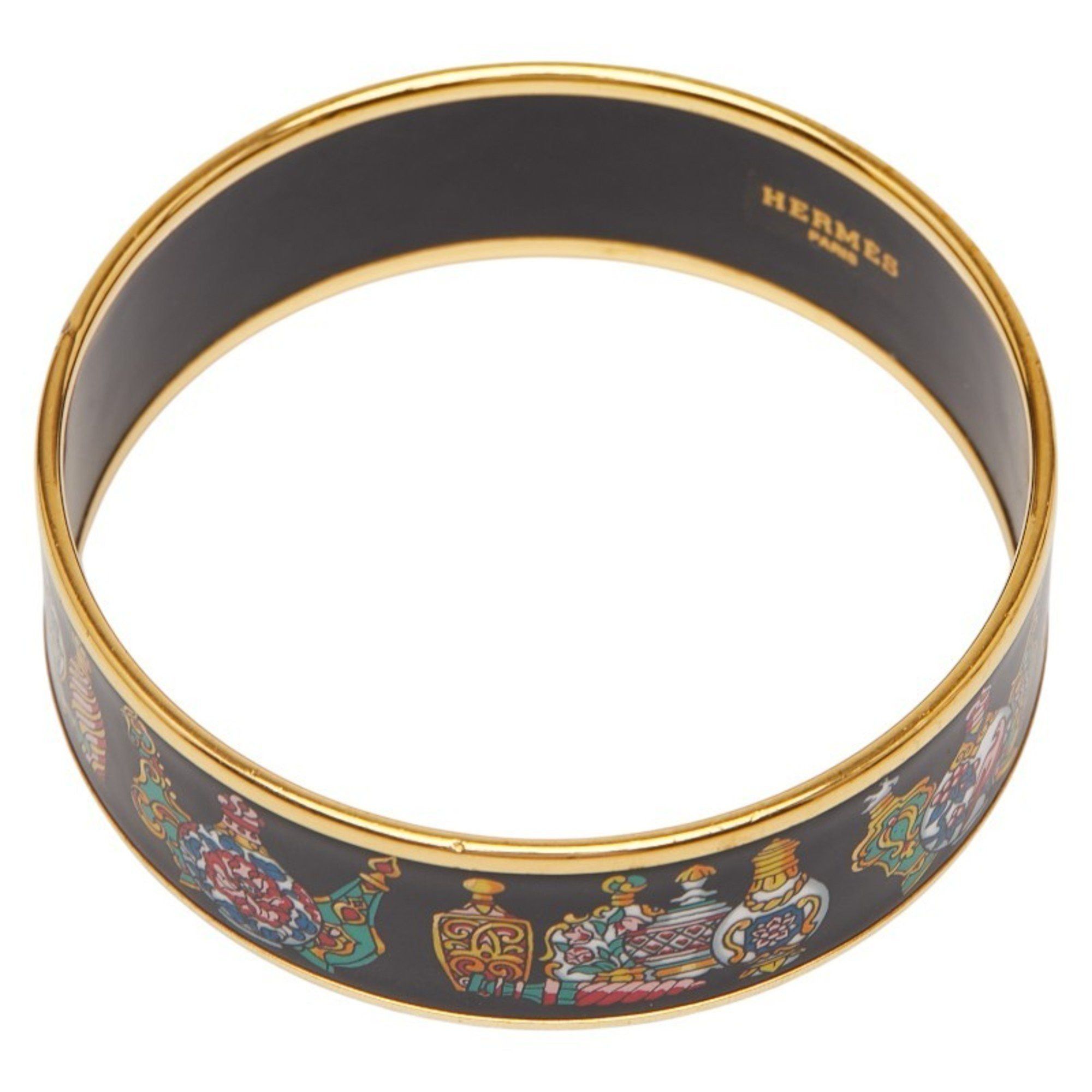 Hermes Hermes GM Enamel Cloisonne Bangle in Black and Gold Plated for Women Size ONE SIZE - 1 Thumbnail