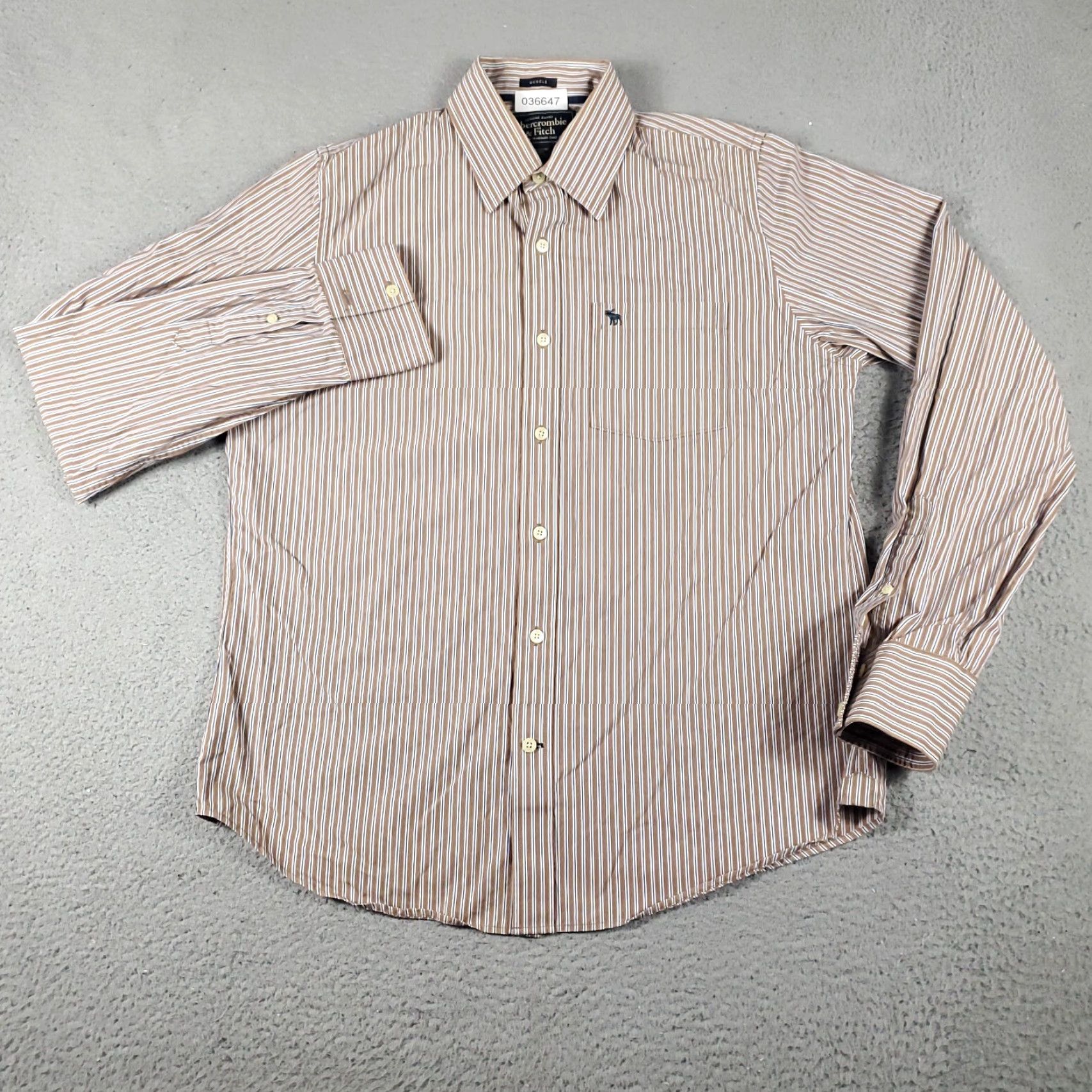 Abercrombie & Fitch Abercrombie & Fitch Shirt Mens XL Brown Striped Button-Up Long Sleeve | Button-Down Collar | Cotton Blend | Regular Fit | Men Size US XL / EU 56 / 4 - 3 Thumbnail