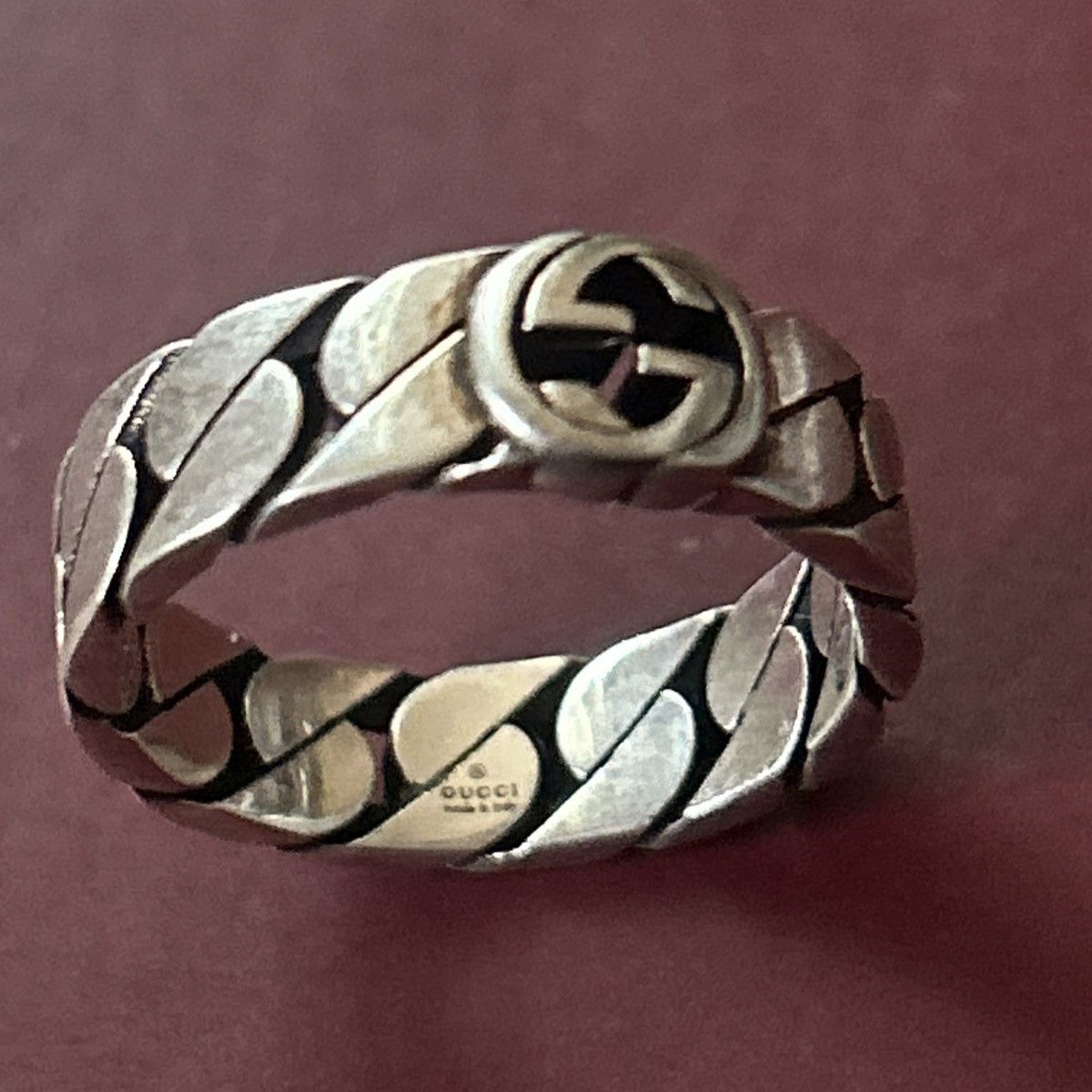 Gucci Gucci Wide Ring w Interlocking G Sterling Silver Chain AG925 Size ONE SIZE - 4 Thumbnail