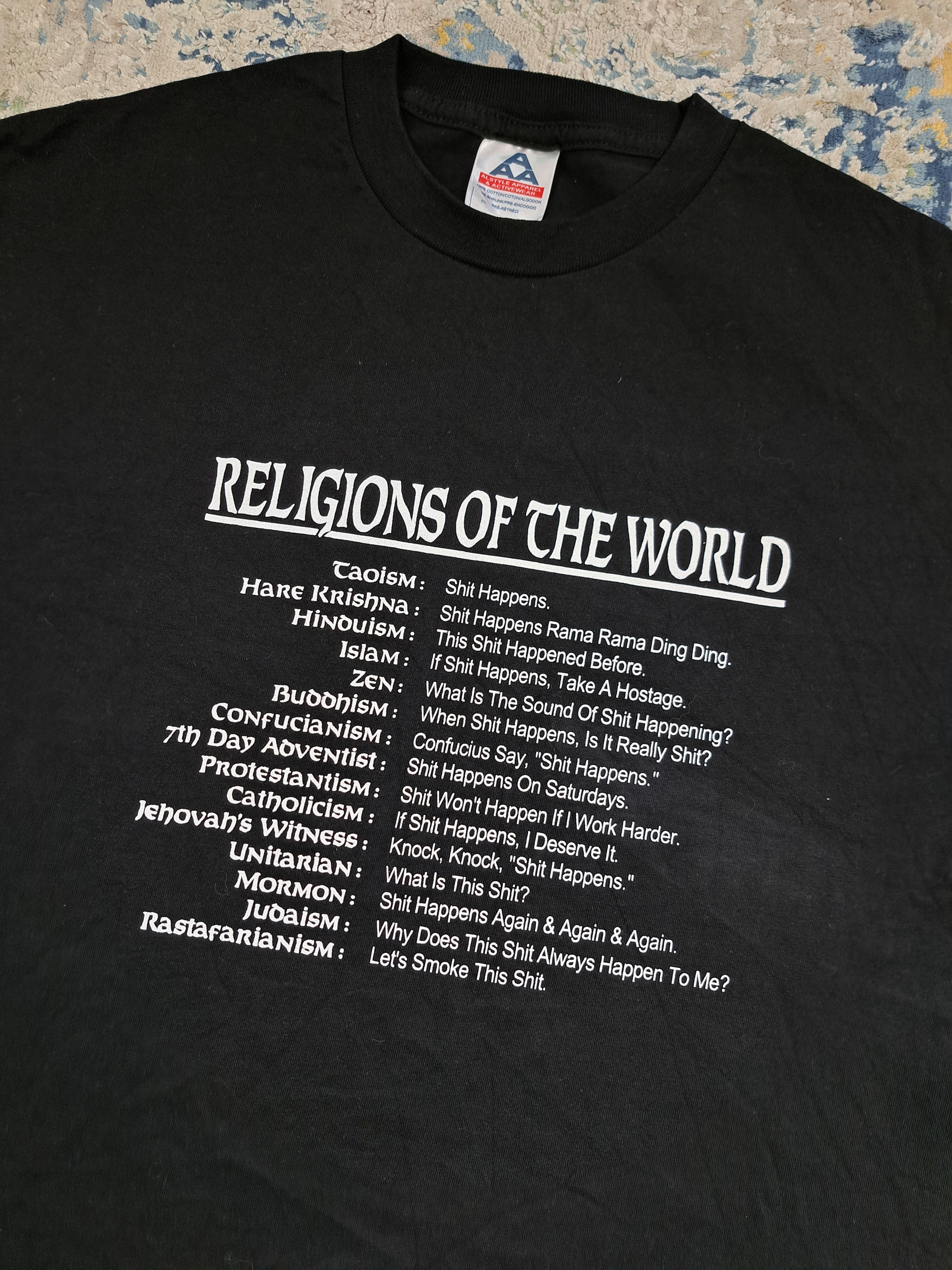Alstyle Vintage 00s Shit Happens Religions of the World Funny Tee Size US L / EU 52-54 / 3 - 2 Thumbnail