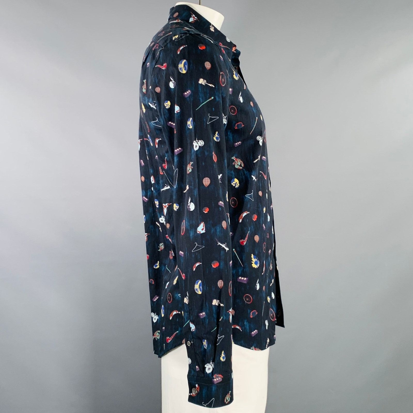 Paul Smith Size L Black Multi Color Graphic Cotton Long Sleeve Shirt Size US L / EU 52-54 / 3 - 3 Thumbnail