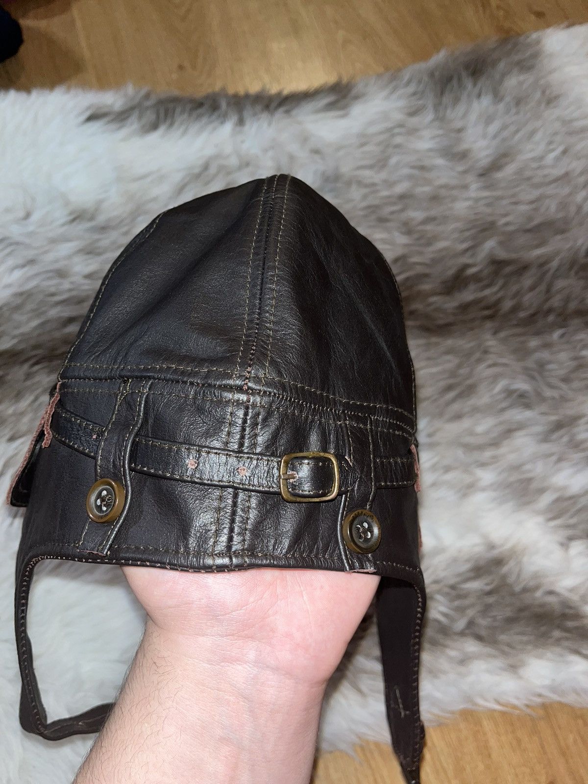 Leather Vintage Leather Military Hat Size 34 - 3 Thumbnail