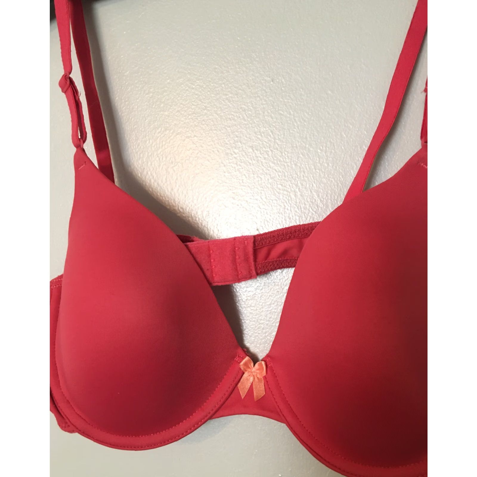 Vintage Maidenform Bra 38B Pink Underwire Bow Full Coverage Adjustable Strap Women's 7959 Coral Salmon Pink Size ONE SIZE - 2 Thumbnail