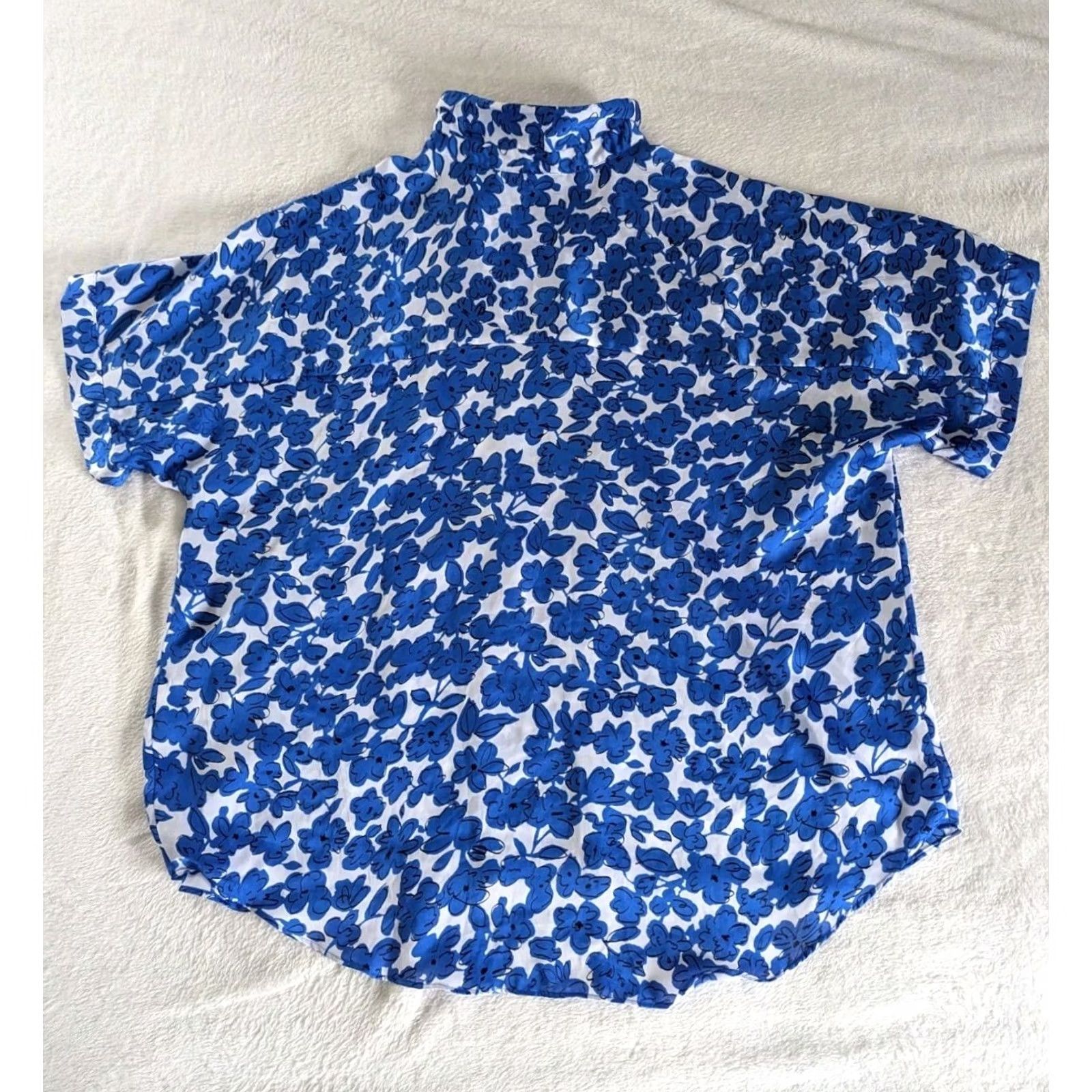 Alfani Alfani Blouse Womens 2X Cobalt Blue White Floral Short Sleeve Women Size Casual Size XXL / US 16-18 / IT 52-54 - 2 Thumbnail
