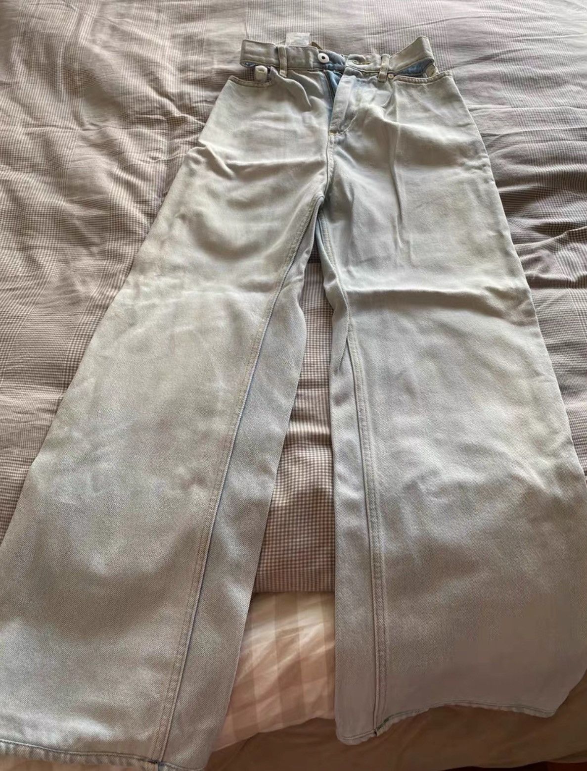 image of Maison Margiela Light Blue Cut-Out Waist Jeans in Green, Men's (Size 36)
