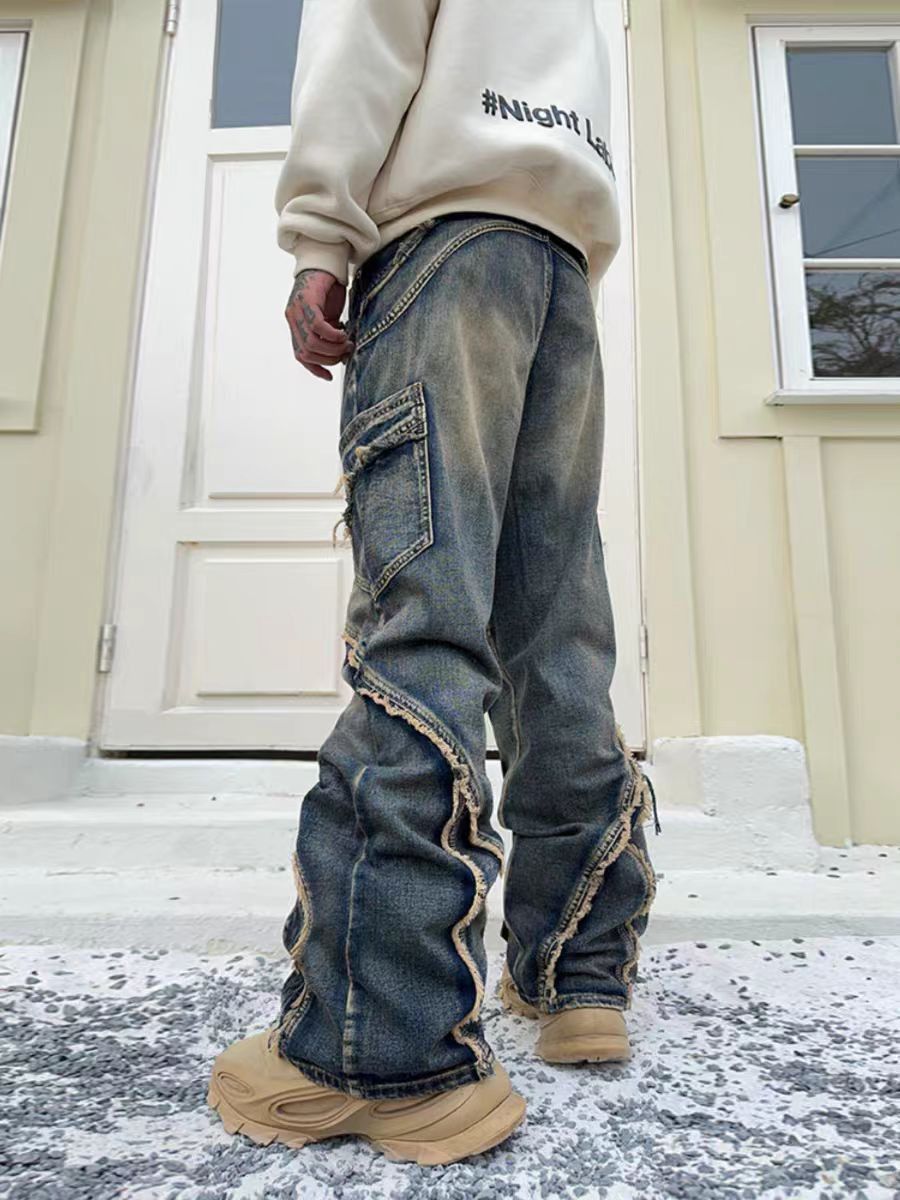 Japanese Brand × Jean Heavyweight patchwork fringed micro flare loose jeans Size US 34 / EU 50 - 4 Thumbnail