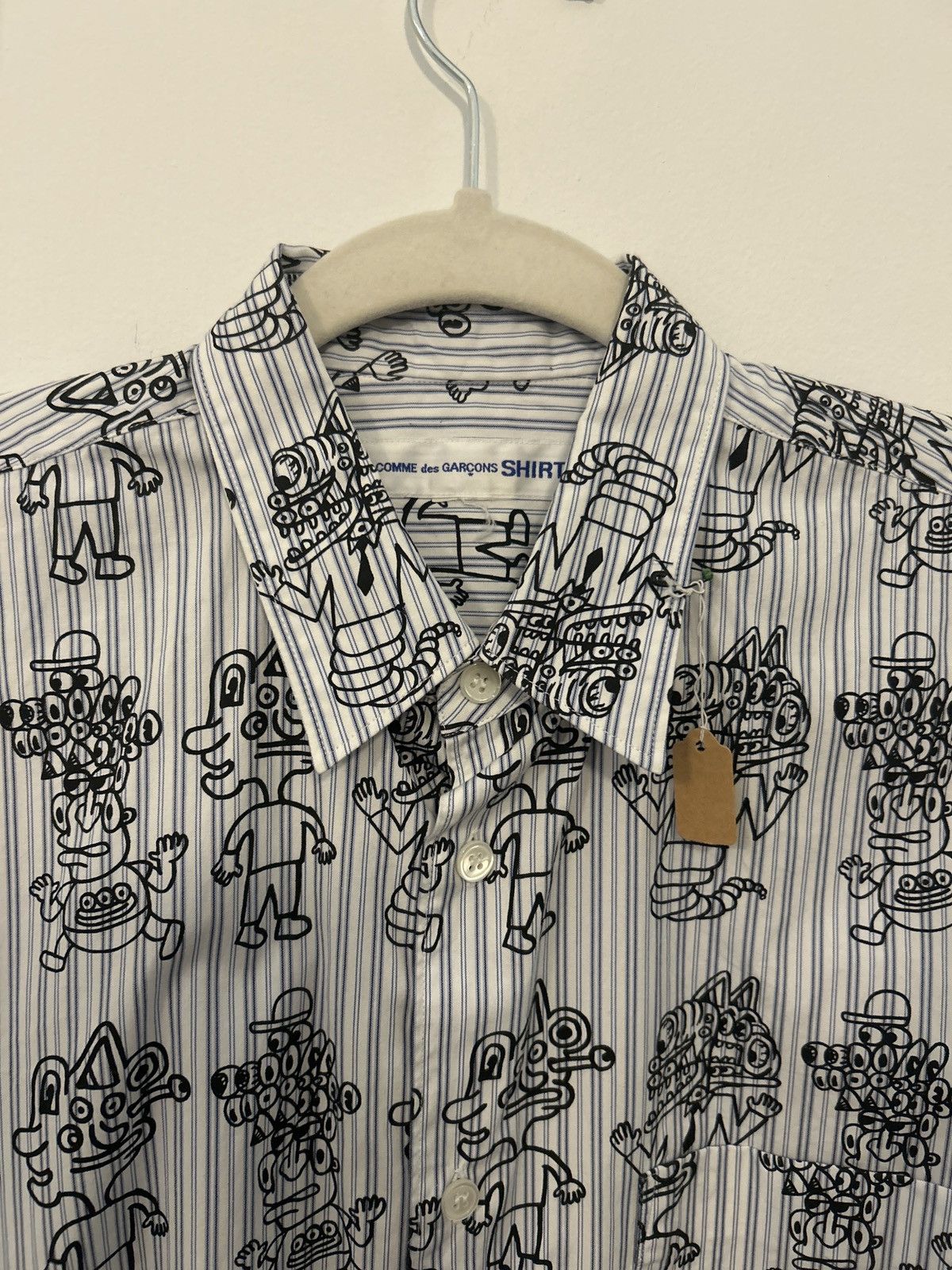 Comme des Garcons SHIRT Comme Des Garçons SHIRT striped shortsleeve w cartoon aliens Size US M / EU 48-50 / 2 - 2 Thumbnail