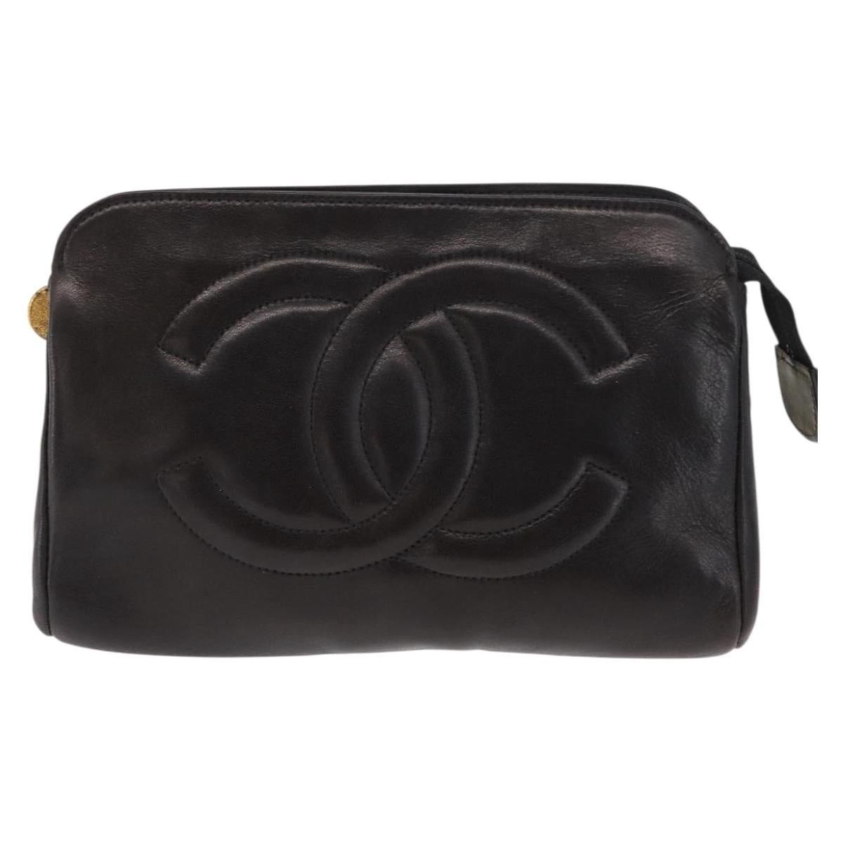 Chanel Chanel Pouch Lamb Skin Black Gold CC Size ONE SIZE - 2 Thumbnail
