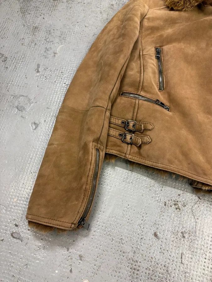 Dolce & Gabbana 2000s Dolce & Gabbana Beige Asymmetrical Fur Collar Suede Leather Jacket Size M / US 6-8 / IT 42-44 - 8 Thumbnail