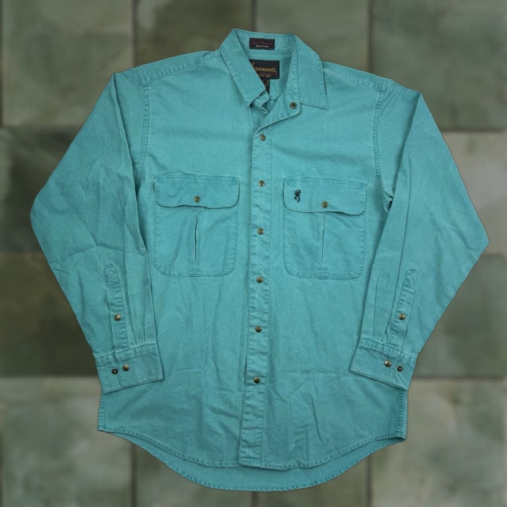 Vintage VINTAGE Browning Shirt Adult M Teal 90s Outdoor Western Cowboy Casual Workwear Button-Up Long Sleeve Collared Snap Size US M / EU 48-50 / 2 - 1 Thumbnail