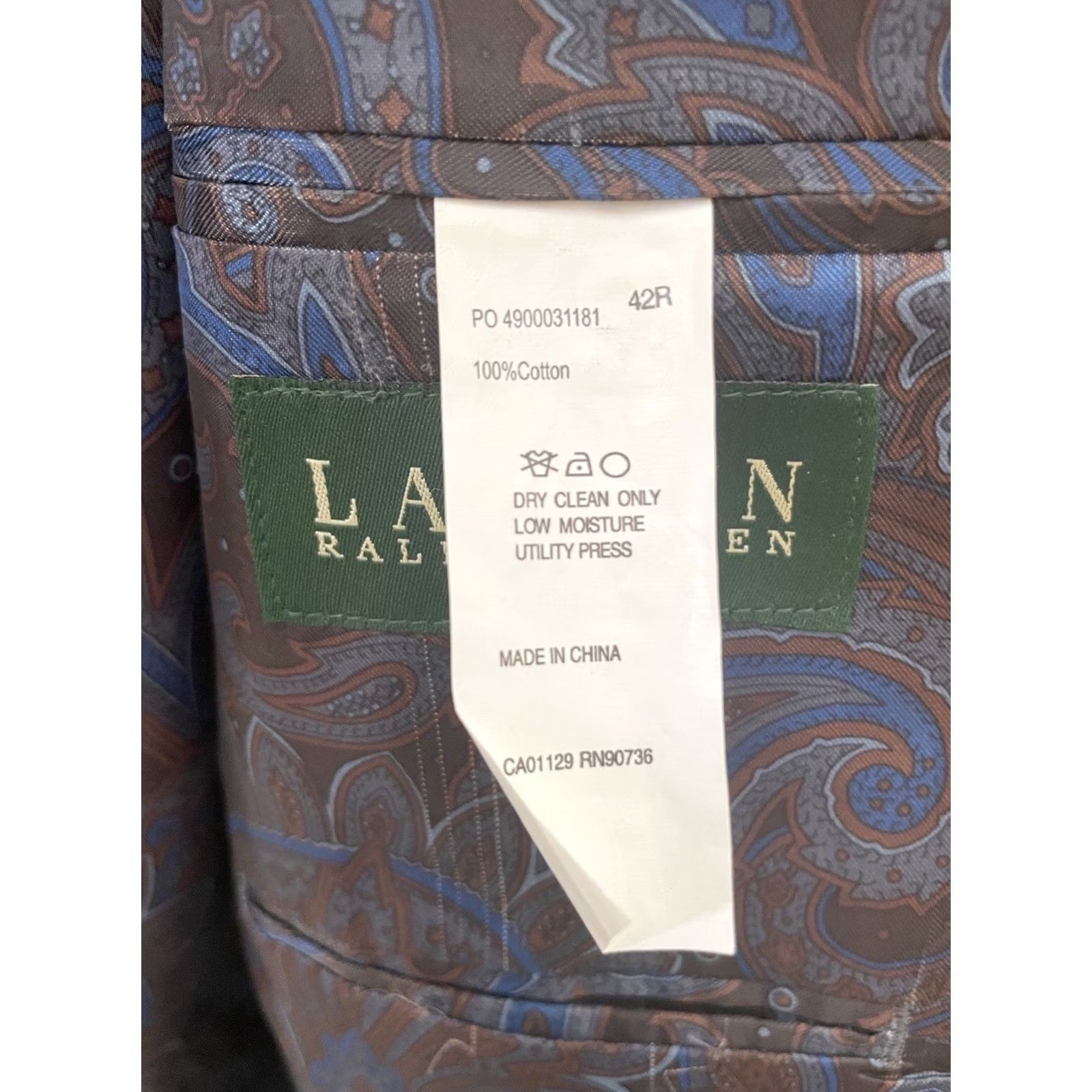 Ralph Lauren VINTAGE Lauren Ralph Lauren Sport Coat Blazer Mens 42R Corduroy Tan Two-Button Notch Lapel Regular Front Solid Beiges Size 42R - 3 Thumbnail