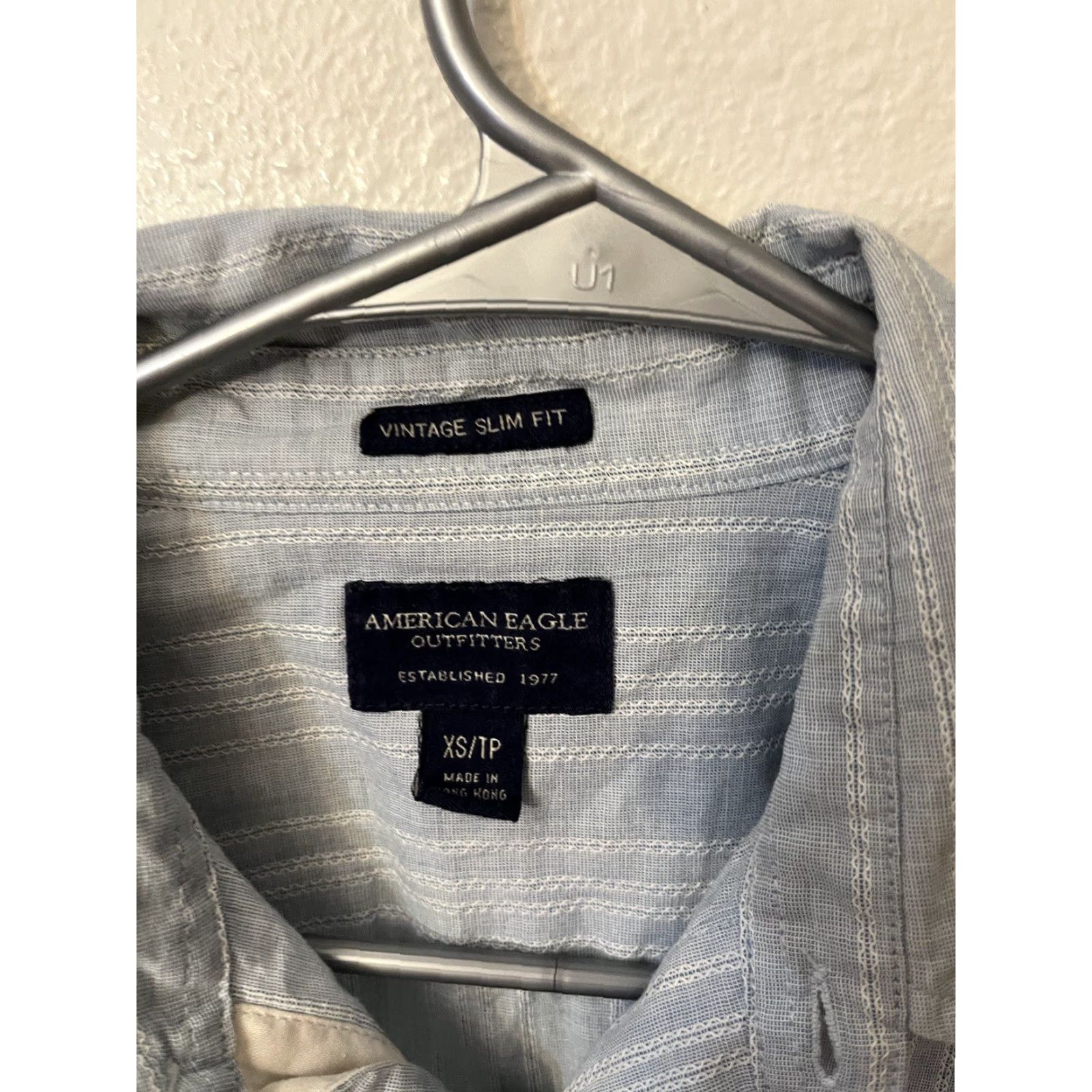 American Eagle Outfitters VINTAGE American Eagle Outfitters Shirt XS Blue Striped Slim Fit Cotton Button Up Mens Size US XS / EU 42 / 0 - 2 Thumbnail