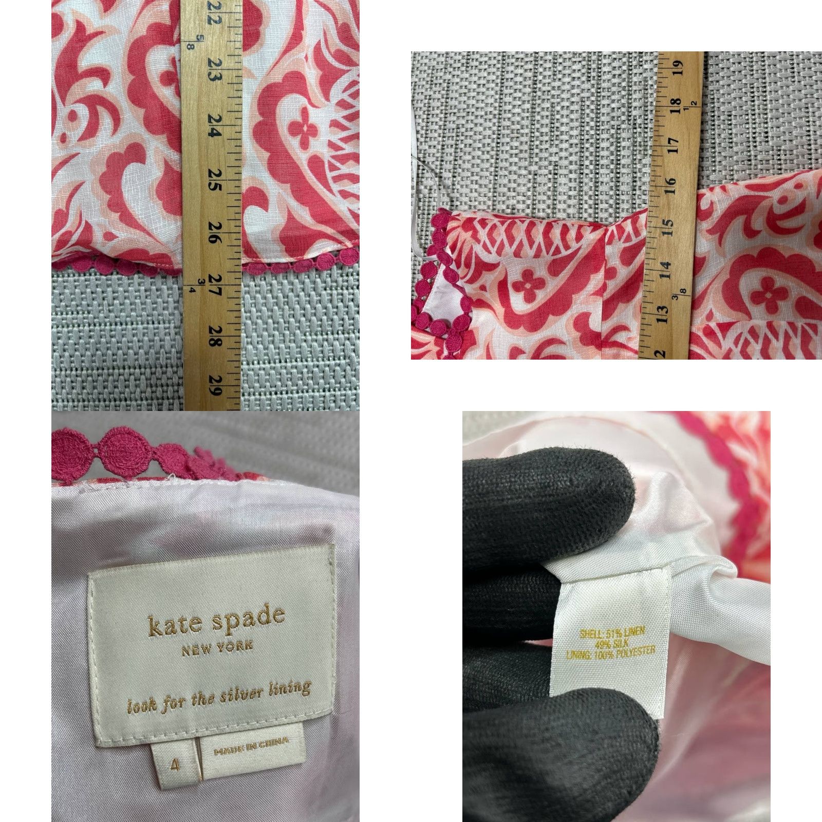Vintage kate spade new york Blouse Top Womens 4 Pink Linen Silk Pineapple Print Sleeveless V-Neck Zip Casual Lightweight Easy Care Size S / US 4 / IT 40 - 8 Thumbnail