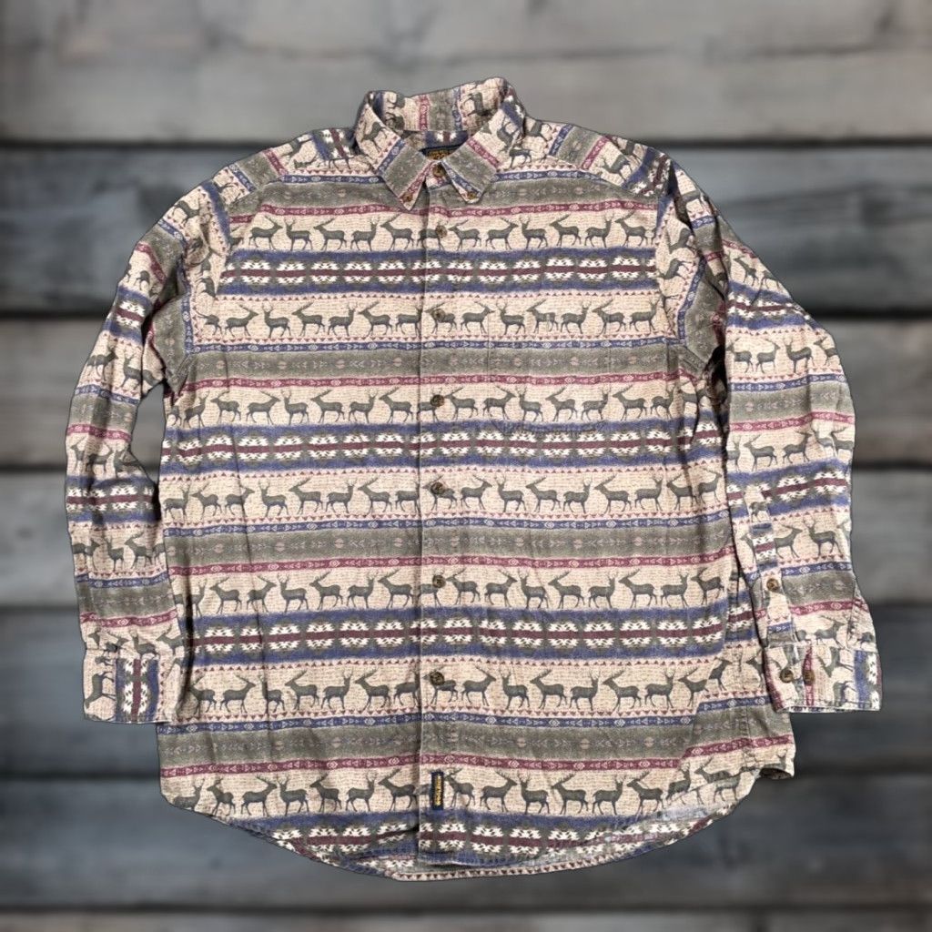 Vintage VTG Woolrich Deer Tapestry Shirt Adult XL Brown Geometric Pattern Button-Down Collared Long Sleeve Cotton Casual Workwear Mens Size US XL / EU 56 / 4 - 1 Thumbnail