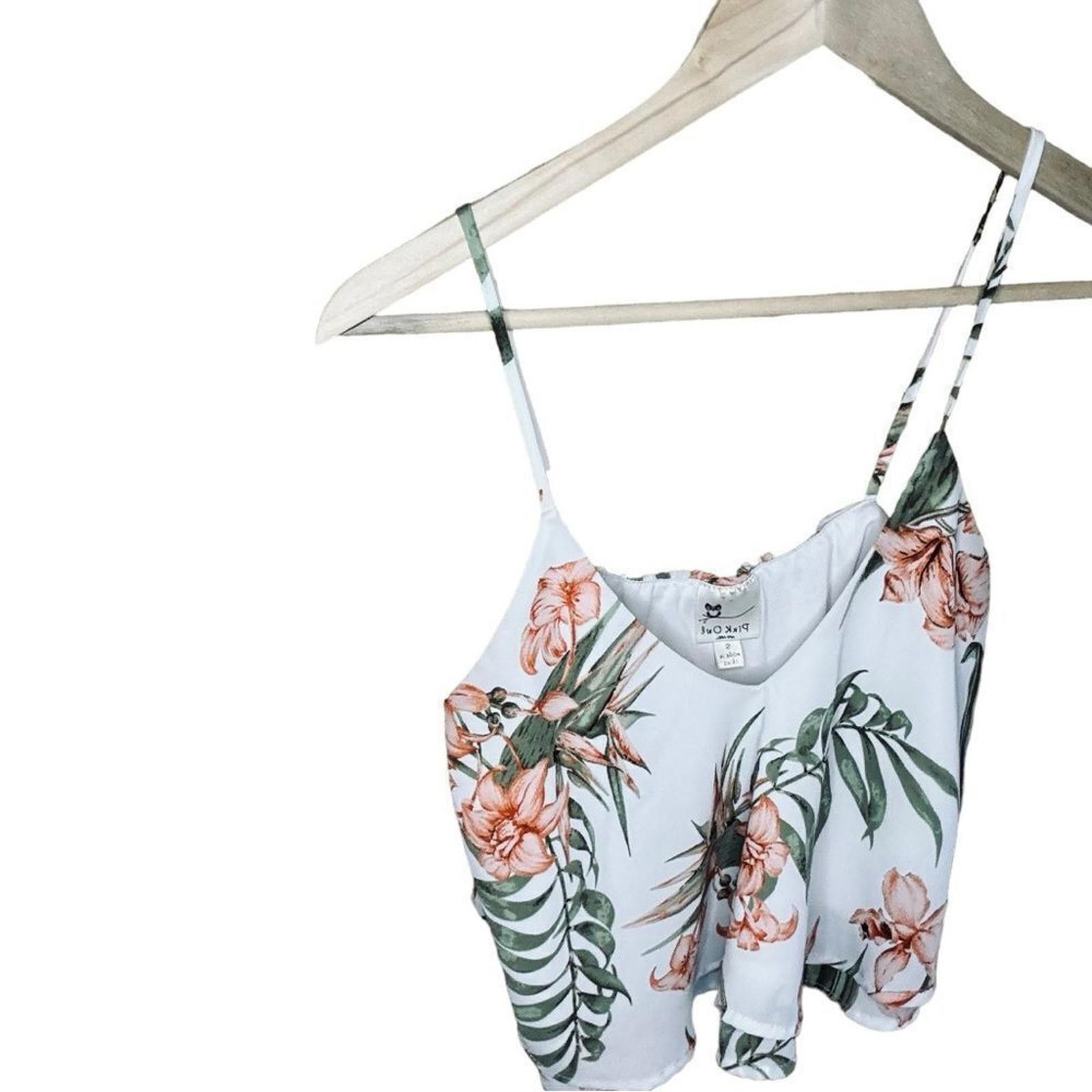 Designer Pink Owl. White/Pink/Green Floral Crop Top. Size Small. Size S / US 4 / IT 40 - 1 Thumbnail