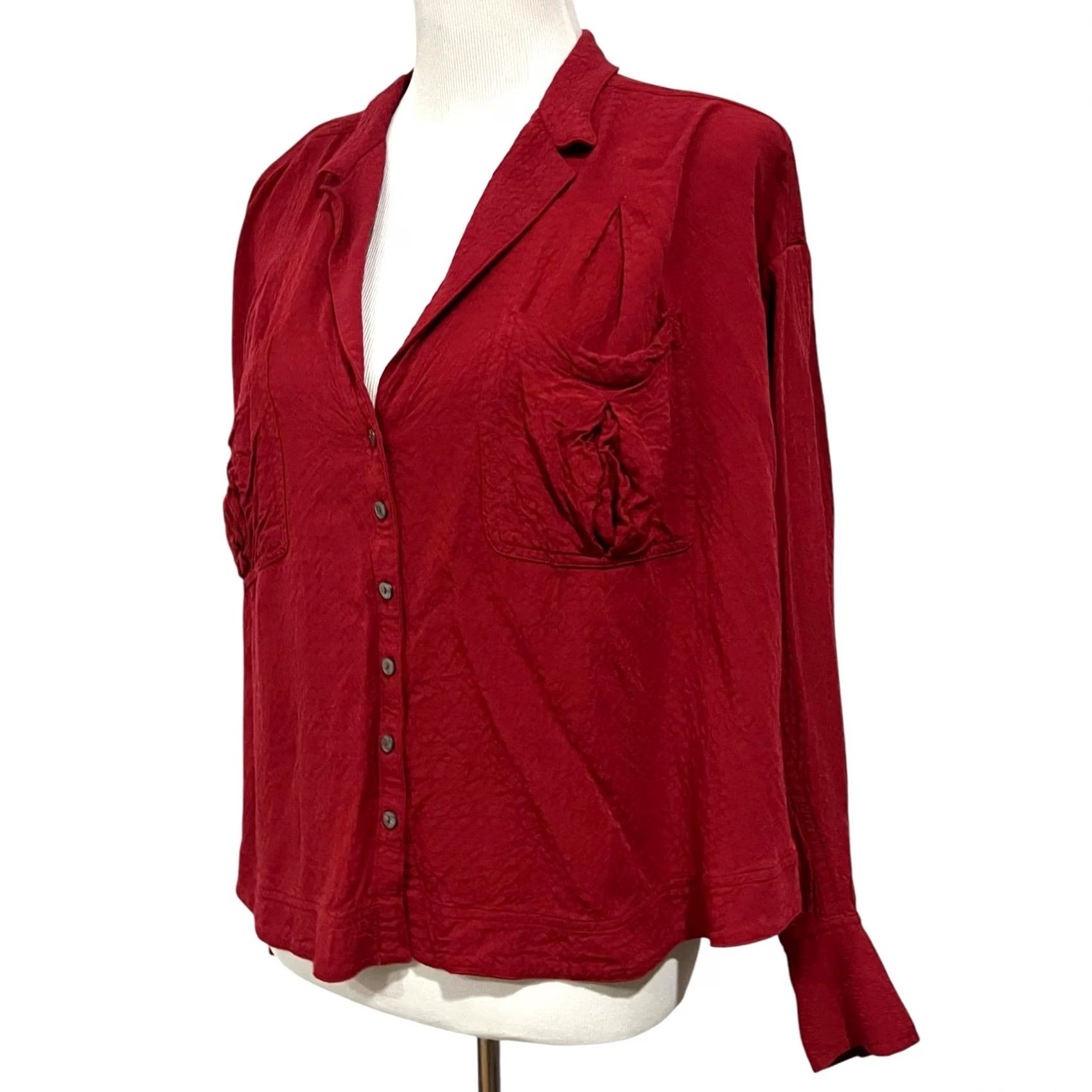 Free People Free People Red Oversized Button Front Erin’s Jacquard Long Sleeve Women’s Sz S Shirt Women S Red Oversized Button-Up 90s/2000s? Size S / US 4 / IT 40 - 4 Thumbnail