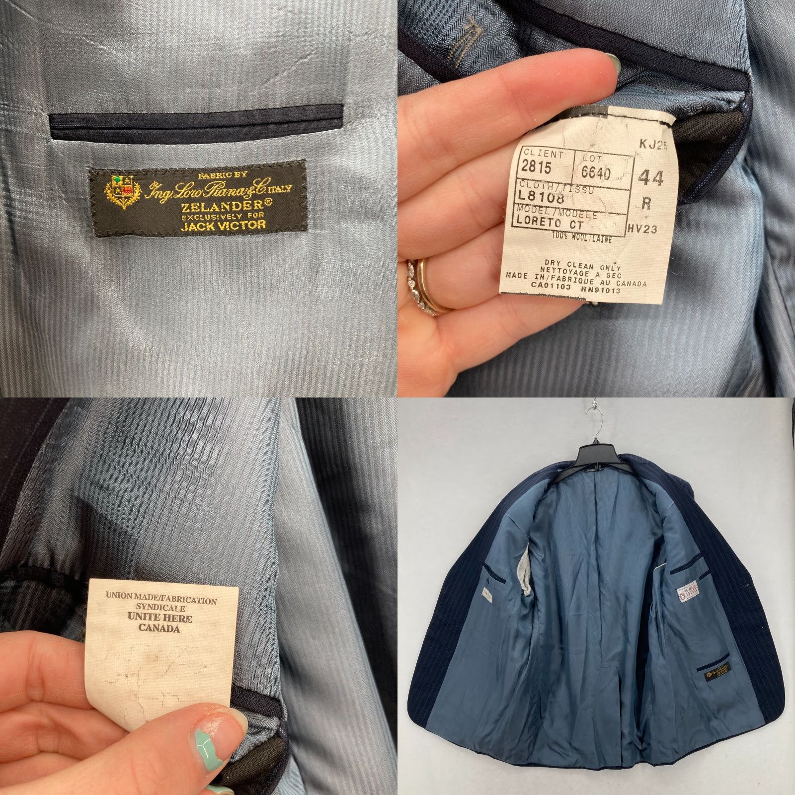 Jack Victor Jack Victor Blazer Mens 44R Blue Striped Wool Sport Coat Loro Piana Collection BLAZER Size 44R - 8 Thumbnail
