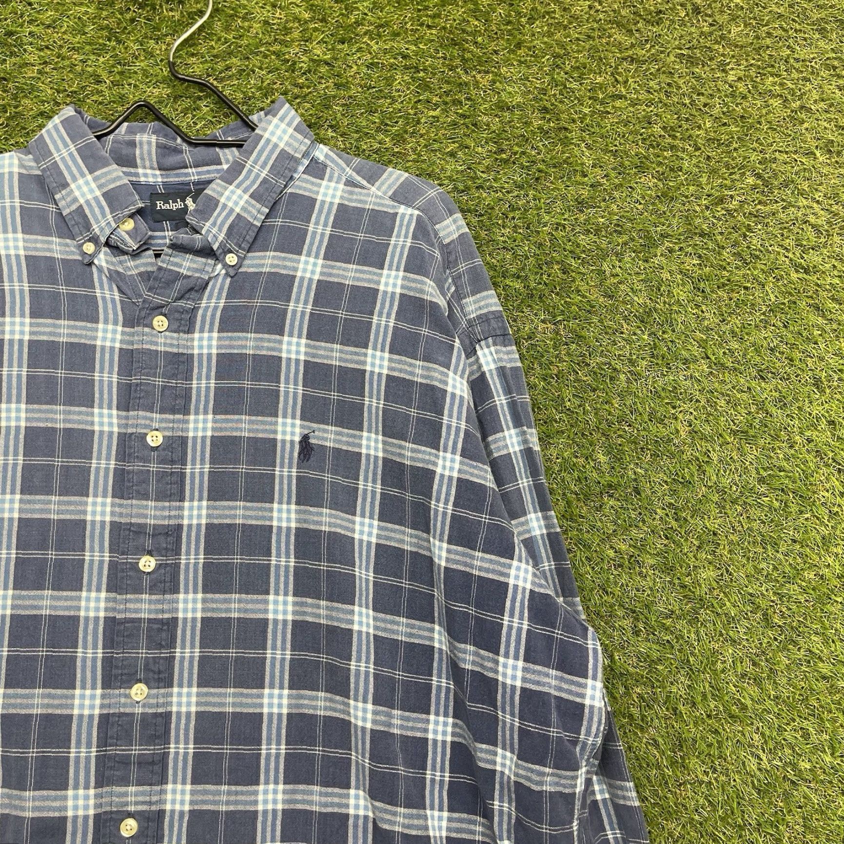 Polo Ralph Lauren VINTAGE Polo Ralph Lauren Button Up Shirt Mens XL Plaid Pony Long Sleeve Dress Blue Size 46R - 3 Thumbnail