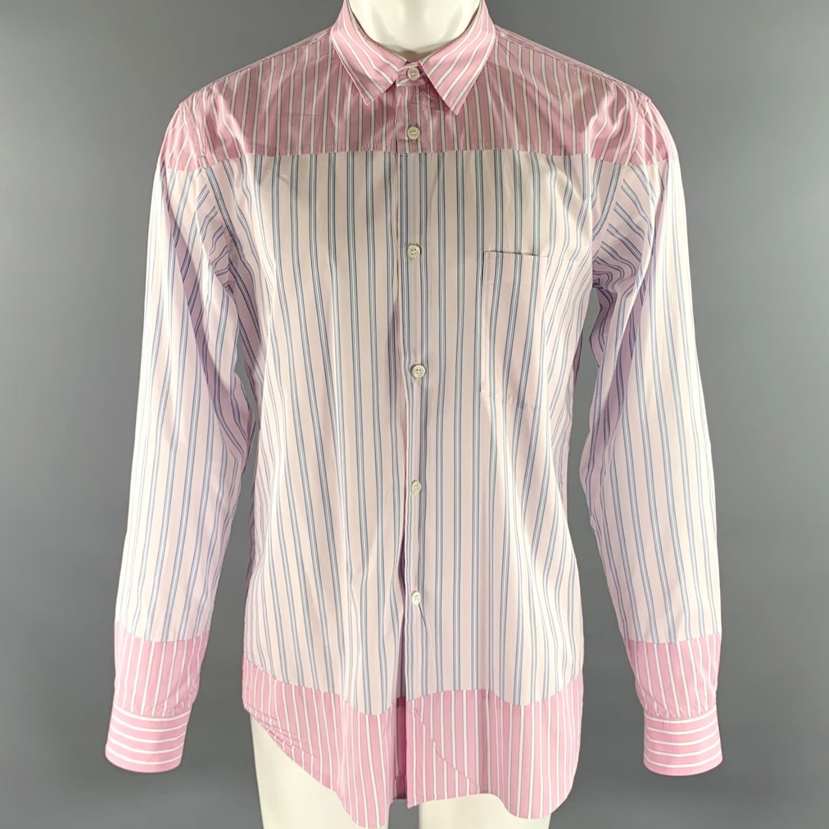 Comme des Garcons Girl COMME des GARCONS Shirt XL Pink Blue Stripe Cotton Long Sleeve Size US XL / EU 56 / 4 - 2 Thumbnail