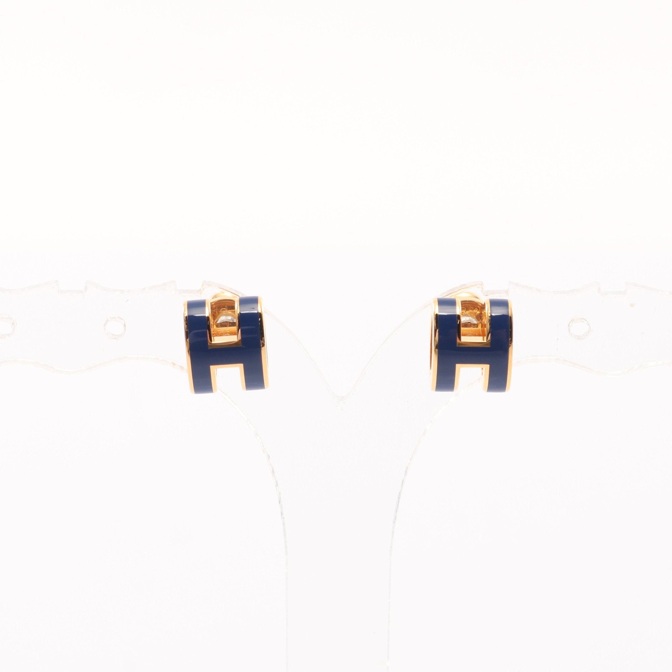 Hermes Mini Pop H Earrings Gp Gold Blue