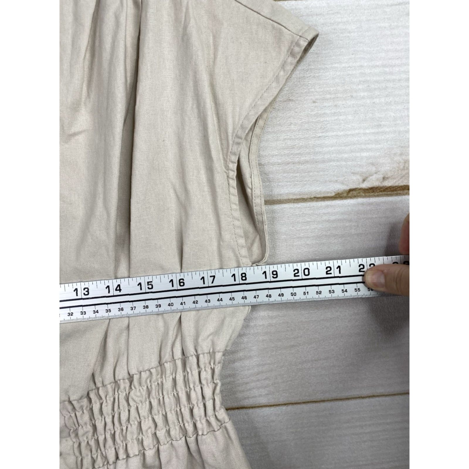 Vintage Morgan Taylor Dress Womens L Beige Linen Blend Elastic Waist Tie V Neck Midi Shirt Size L / US 10 / IT 46 - 5 Thumbnail
