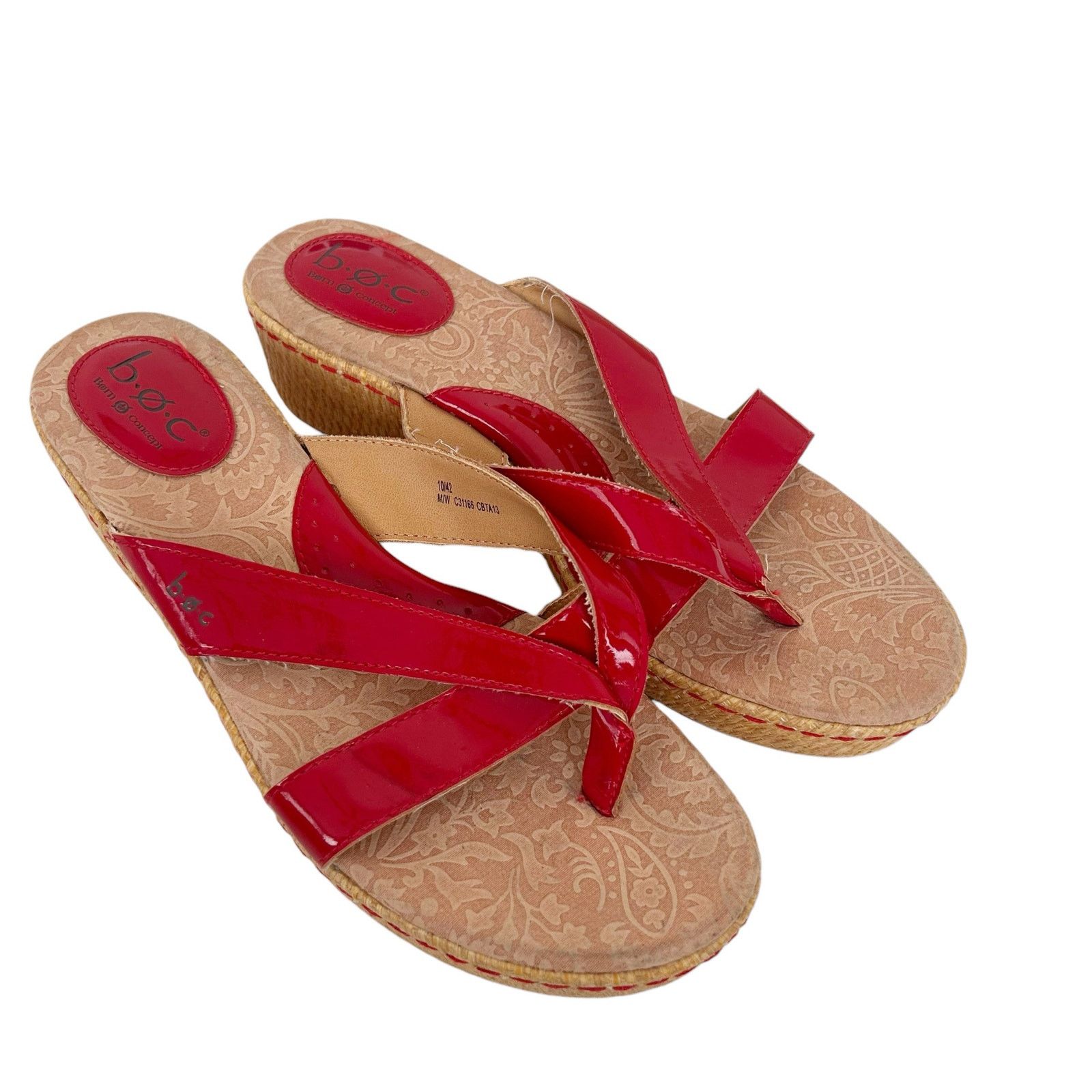 Boc BOC Red Patent Leather Cork Wedge Sandals Sz 10 Size US 10 / IT 40 - 1 Thumbnail