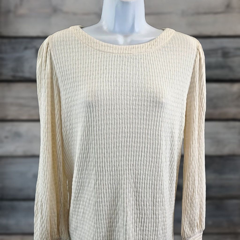 Loft VINTAGE LOFT Ann Taylor Womens Top Blouse Shirt Ivory Long Sleeve Cotton Blend S Small Womens Size S / US 4 / IT 40 - 1 Thumbnail