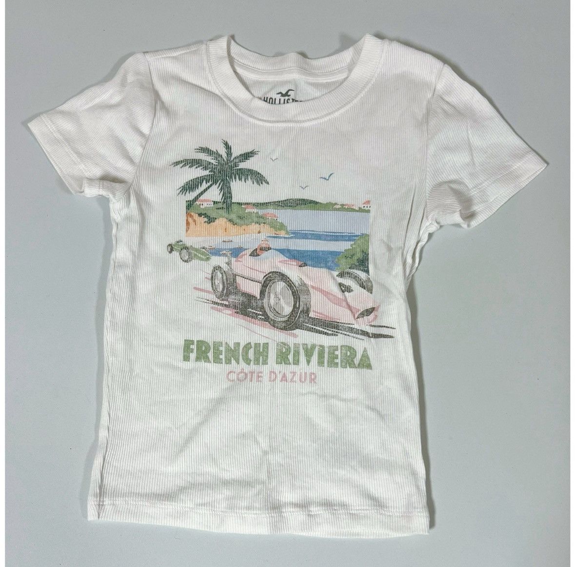 Hollister White ‘French Riviera’ Graphic Shirt Top Blouse Tee XS 🤍✨ Size XS / US 0-2 / IT 36-38 - 1 Thumbnail