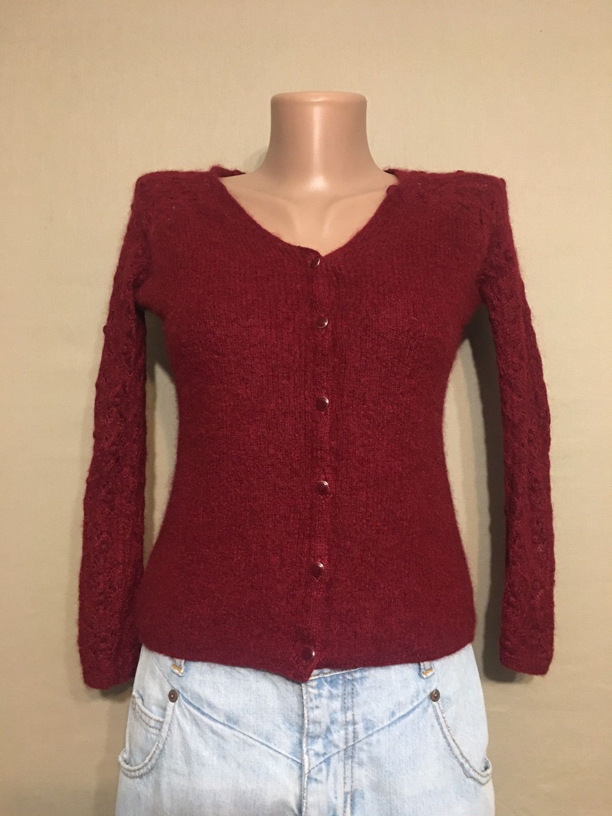 Sezane SÉZANE Mohair Alpaca Blend Cardigan Sweater Burgundy XS Size XS / US 0-2 / IT 36-38 - 1 Thumbnail