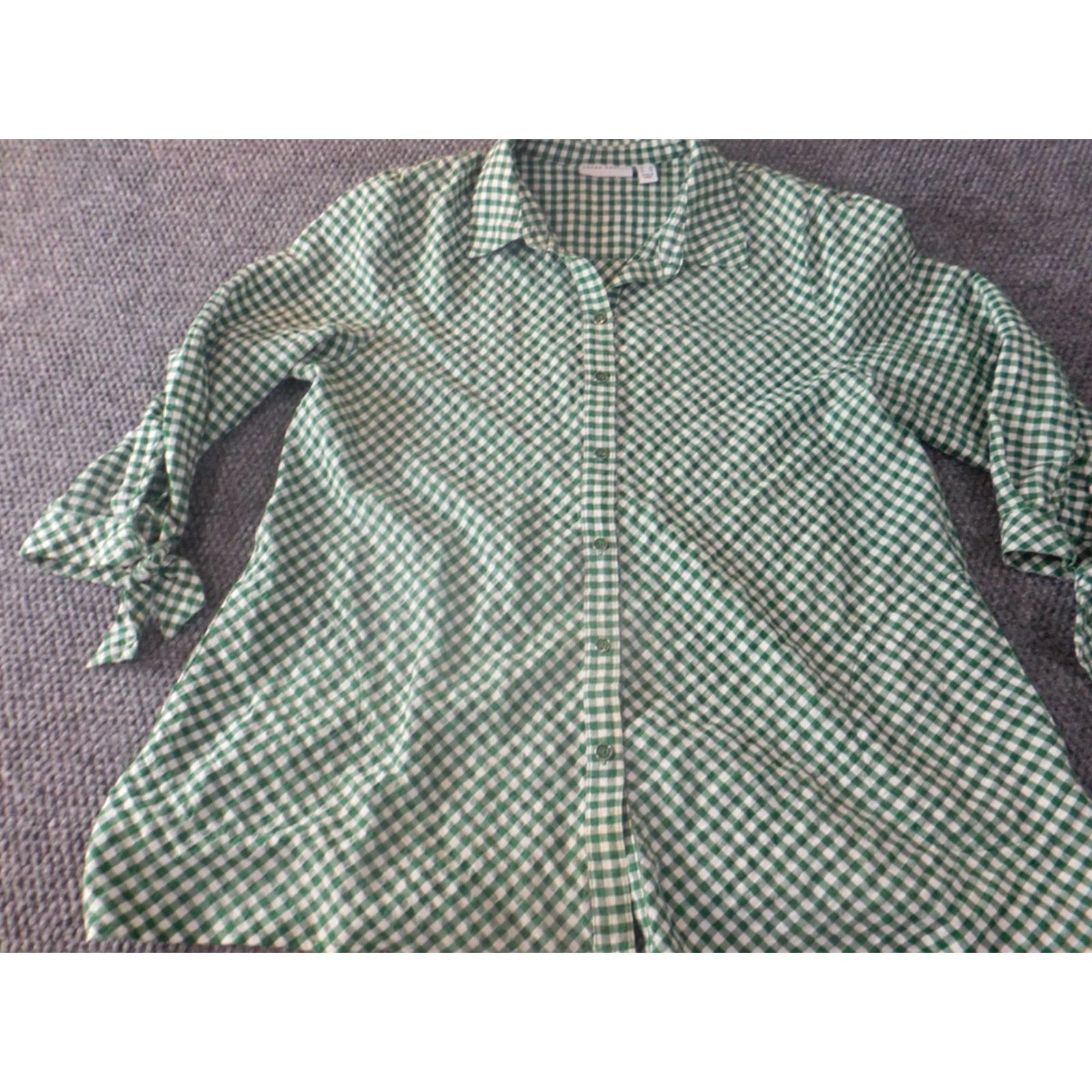 Vintage Susan Graver Blouse Shirt Womens Classic Casual Stretch Knit Green 12 Button Collared Long Sleeve Pullover Size XL / US 12-14 / IT 48-50 - 3 Thumbnail